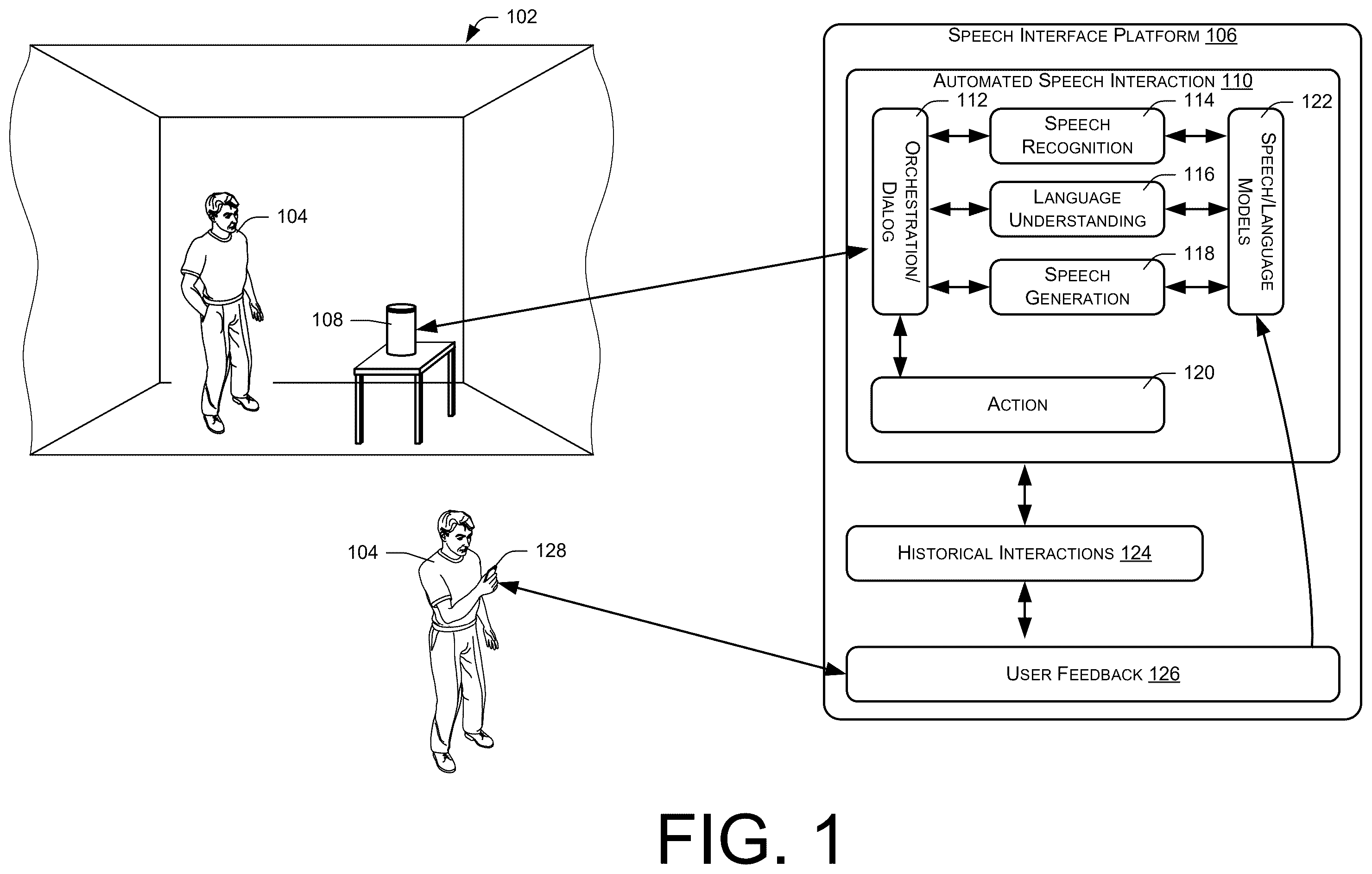 Patent US12586564 Figure 1 – User feedback for speech interactions