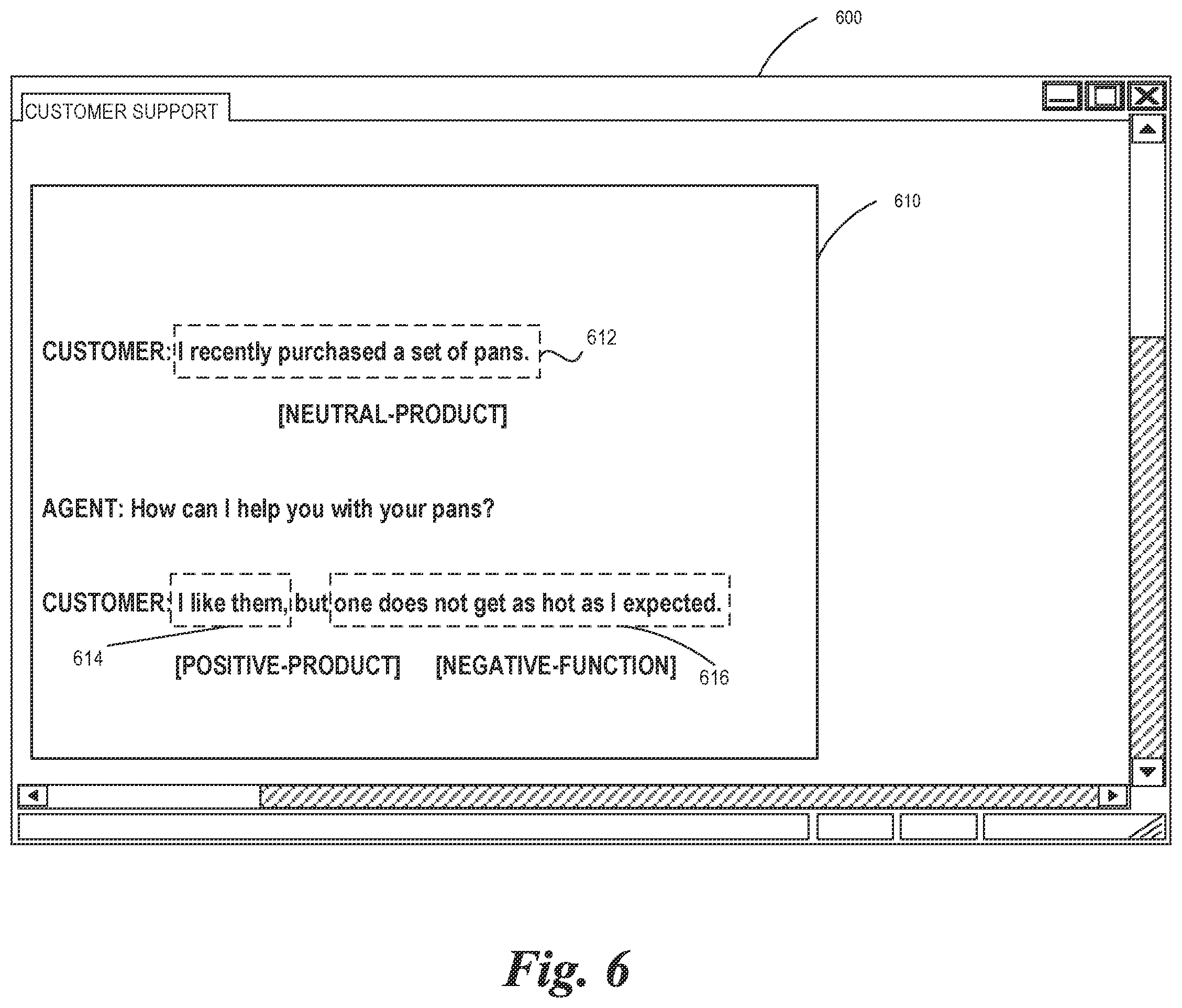 Patent US12586573 Figure 6 – Sentiment-based conversation hotspot detection