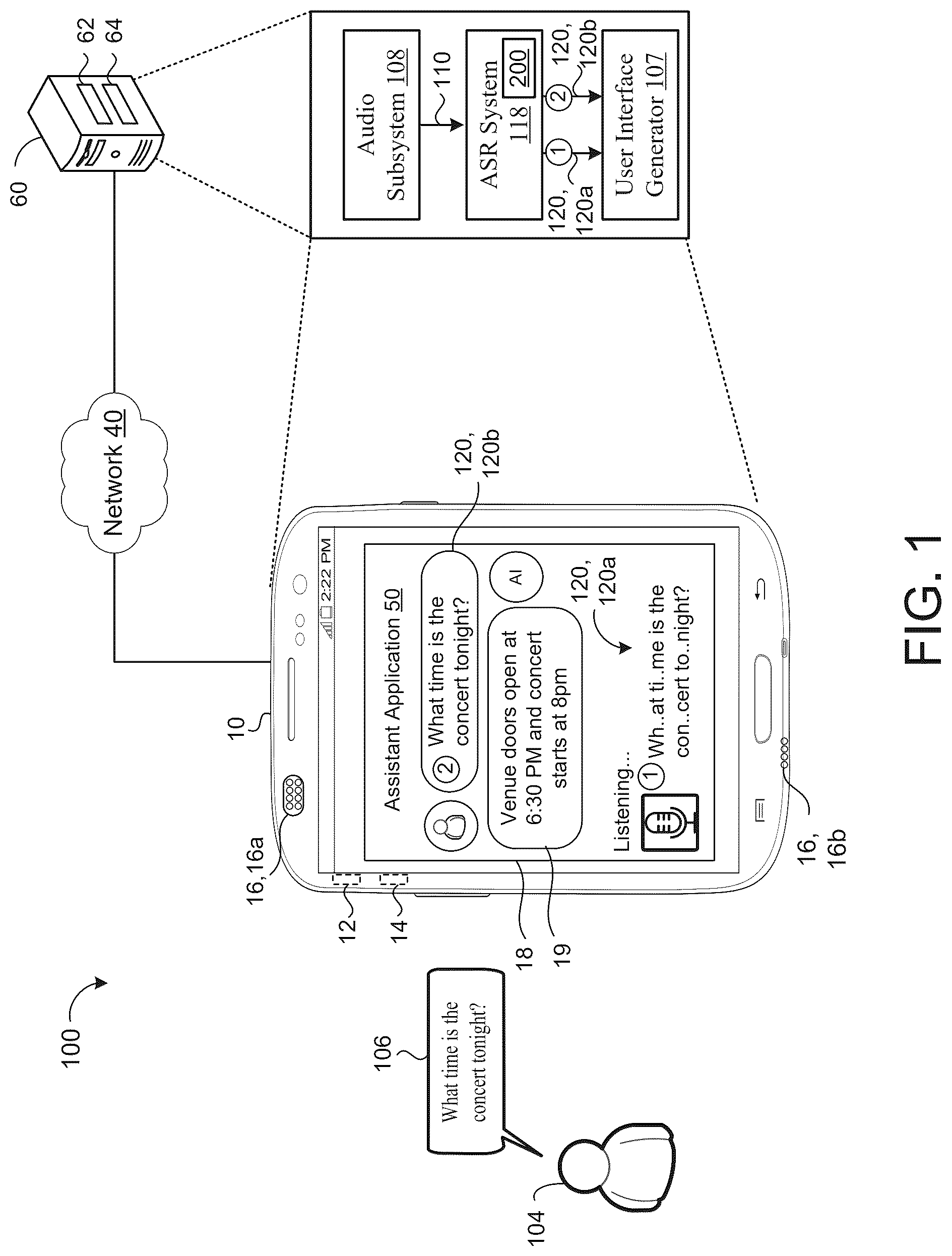 Patent US12586579 — End-to-end segmentation in a two-pass cascaded encoder automatic speech recognition model — Figure 1