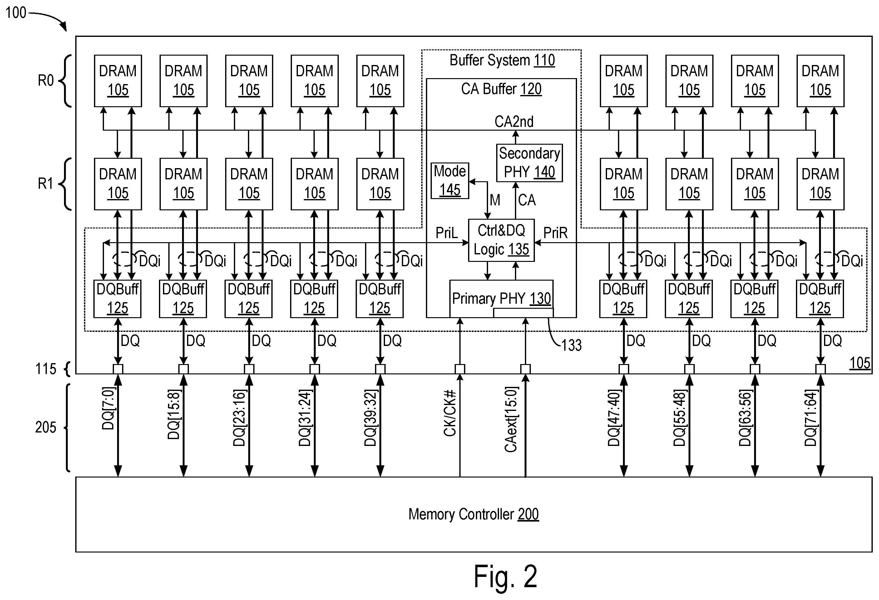 Patent US12586617 Figure 2 – Memory module and system supporting parallel and serial access modes