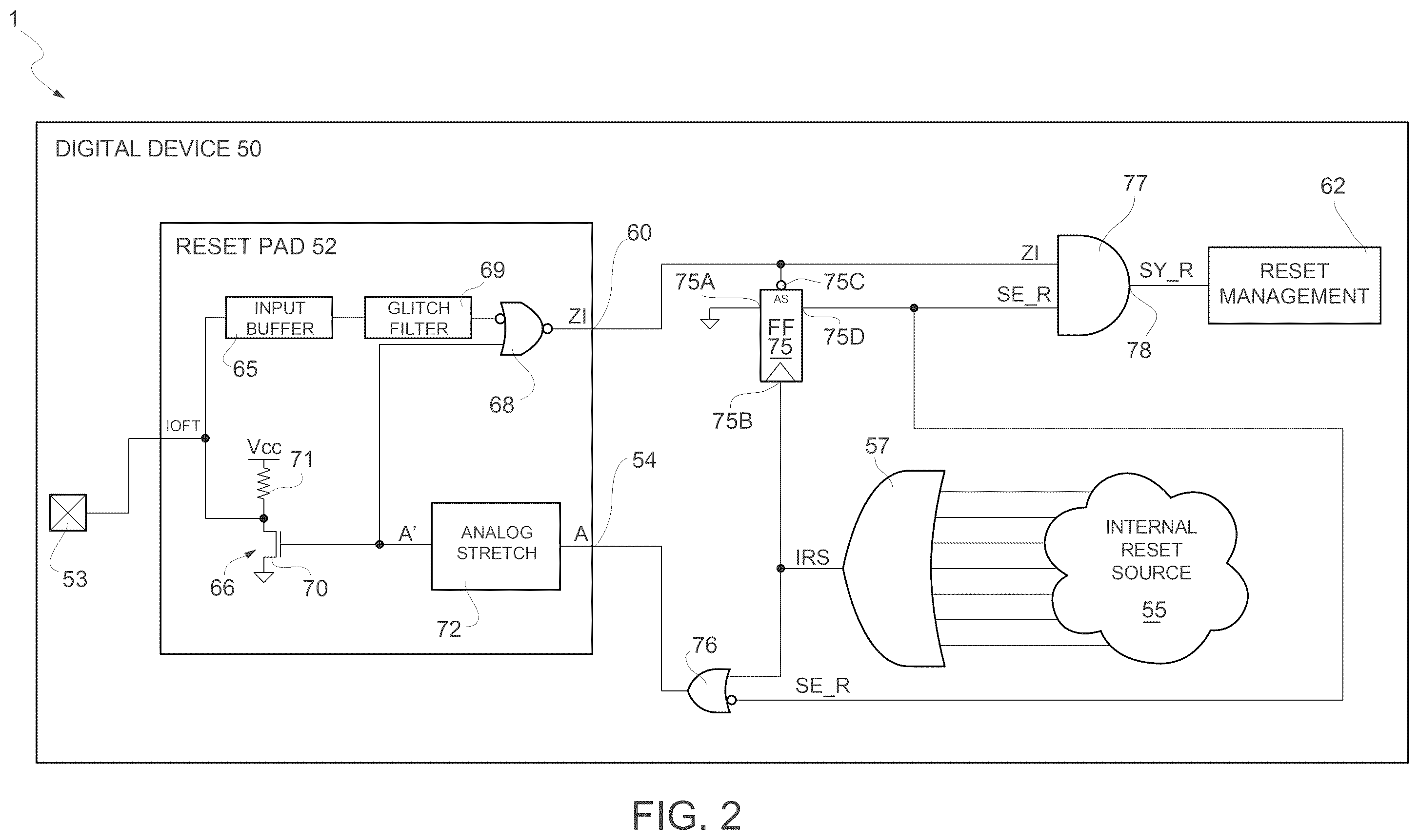 Patent US12586622 Figure 2 – Digital device having a reset pad circuit that may be subject to hacker attack