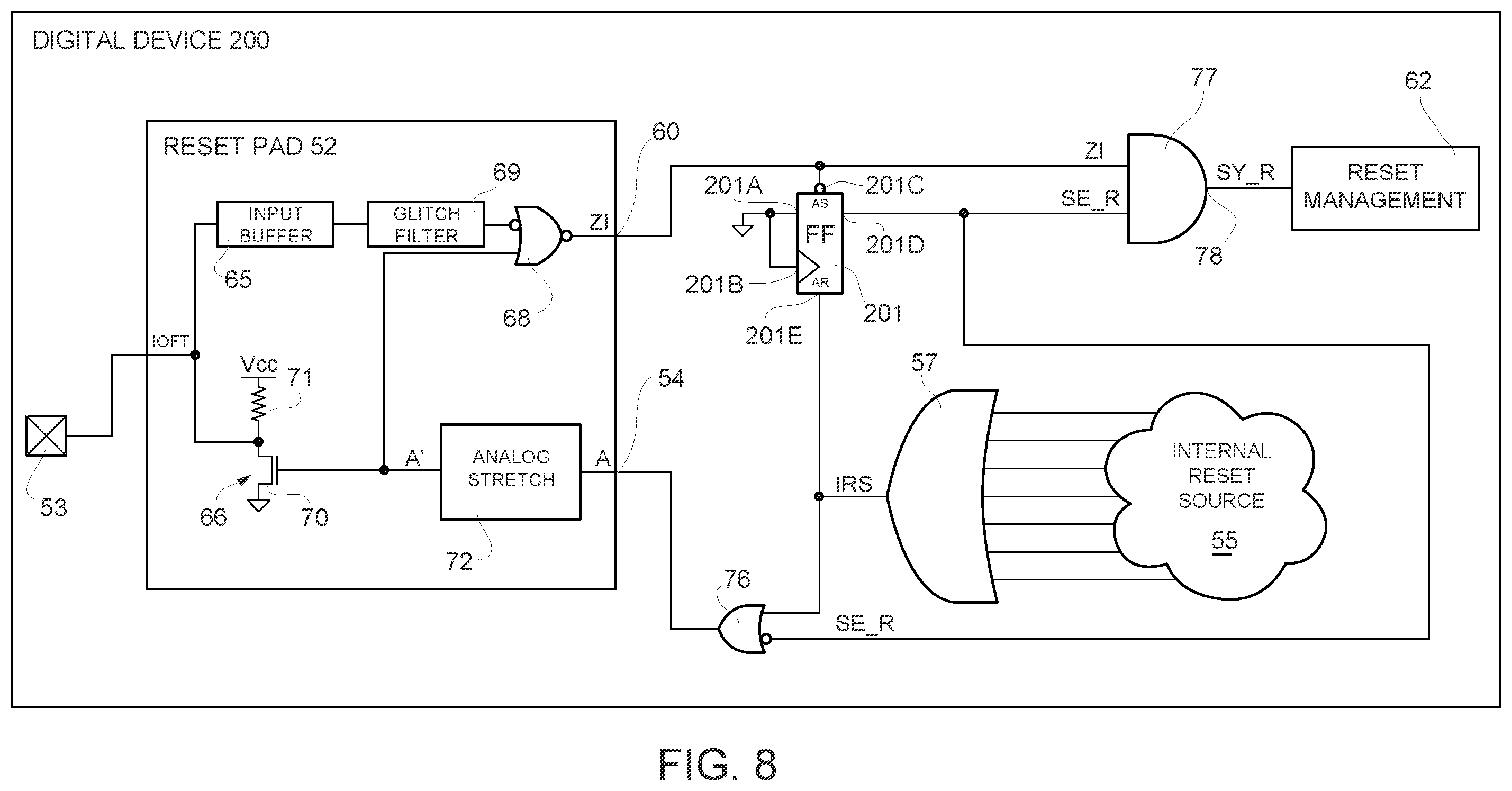 Patent US12586622 Figure 7 – Digital device having a reset pad circuit that may be subject to hacker attack