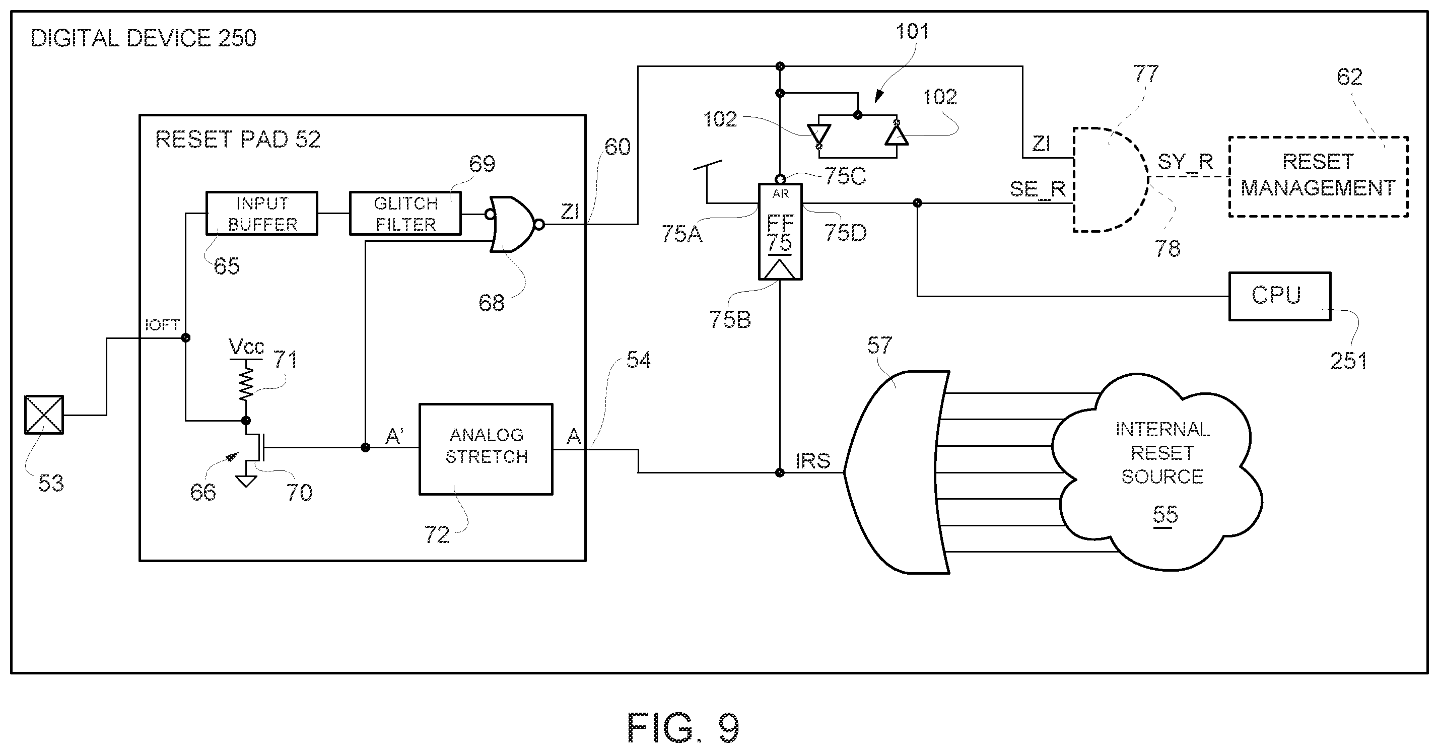 Patent US12586622 Figure 8 – Digital device having a reset pad circuit that may be subject to hacker attack