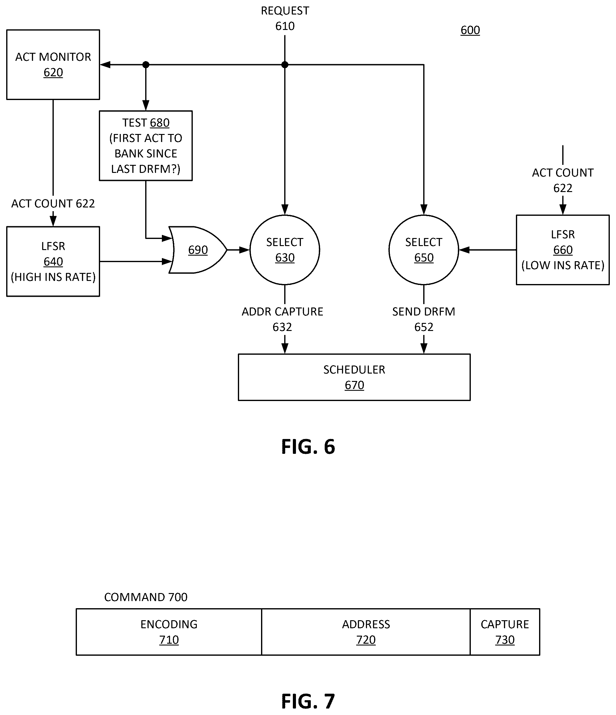 Patent US12586626 Figure 5 – Randomization of directed refresh management (DRFM) pseudo target row refresh (PTRR) commands