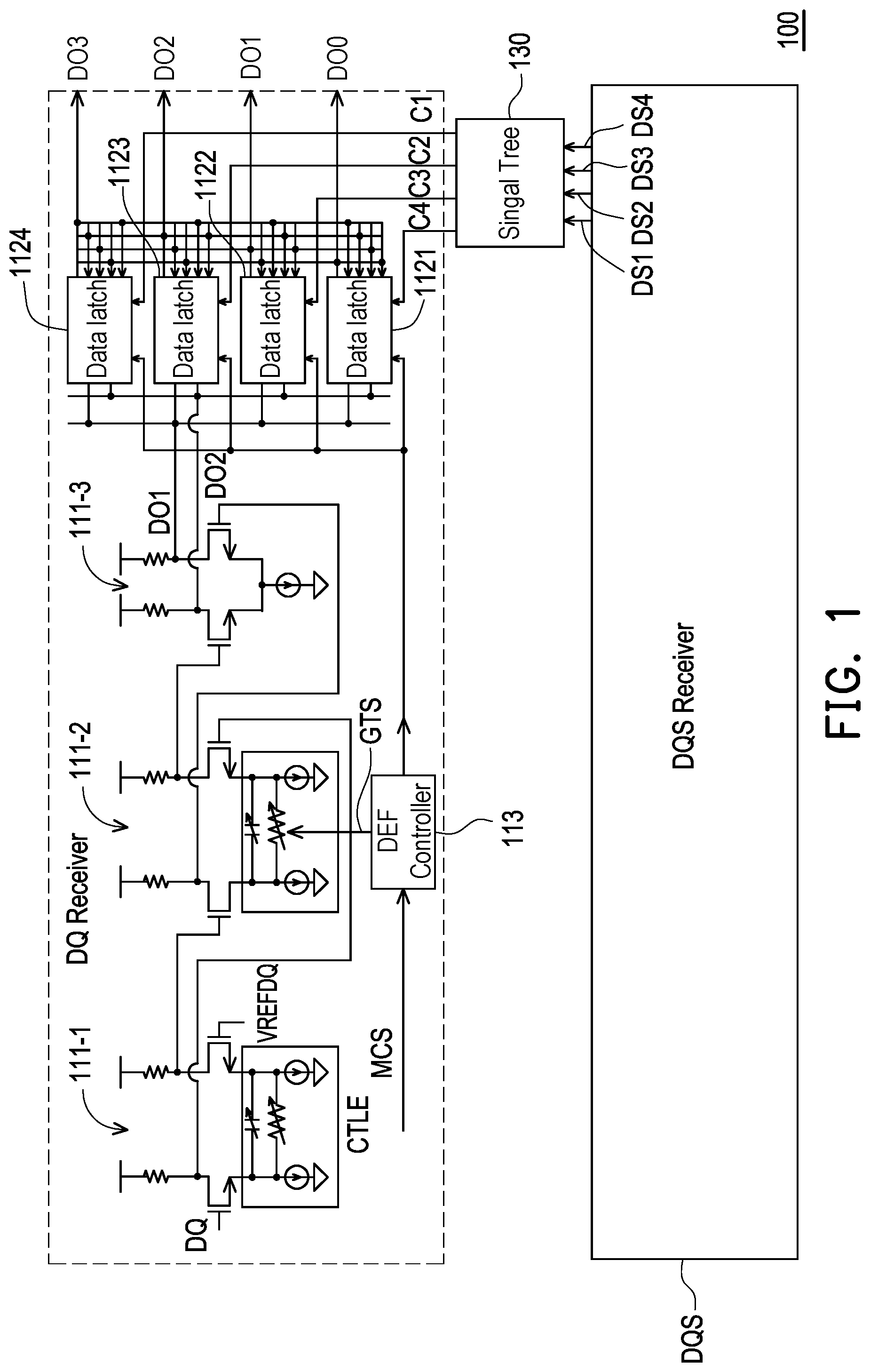 Patent US12586632 Figure 1 – Signal receiver, data receiver and data latch thereof