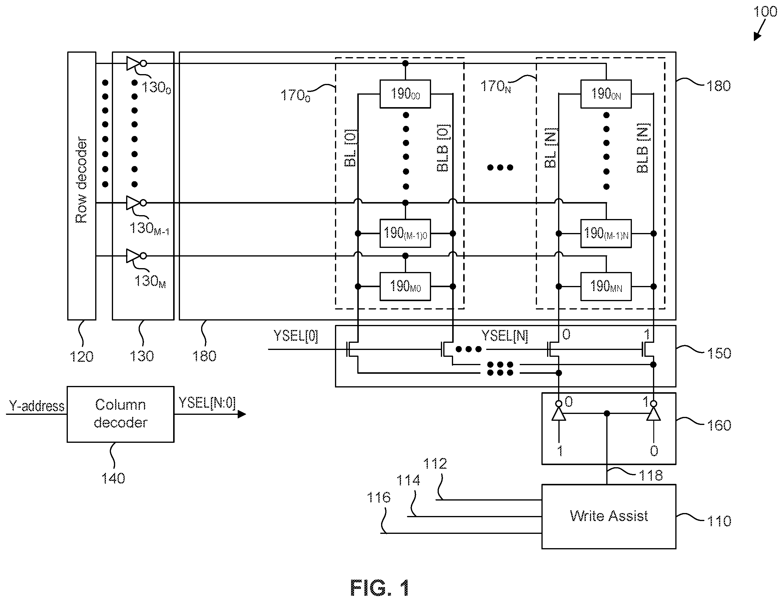Patent US12586635 — Static random access memory with write assist circuit — Figure 1