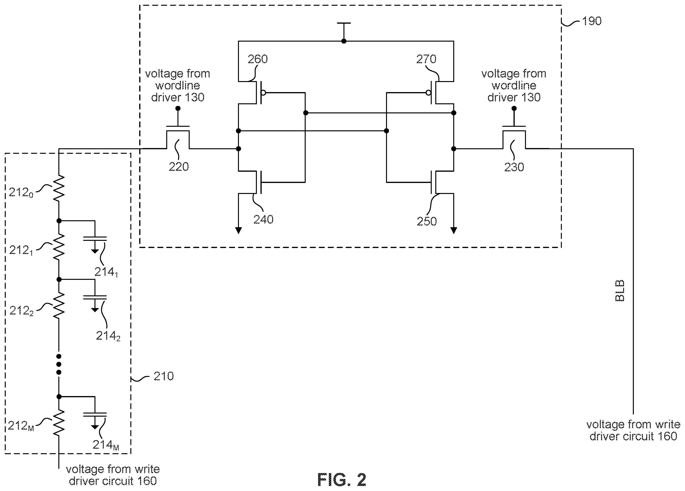 Patent US12586635 Figure 2 – Static random access memory with write assist circuit