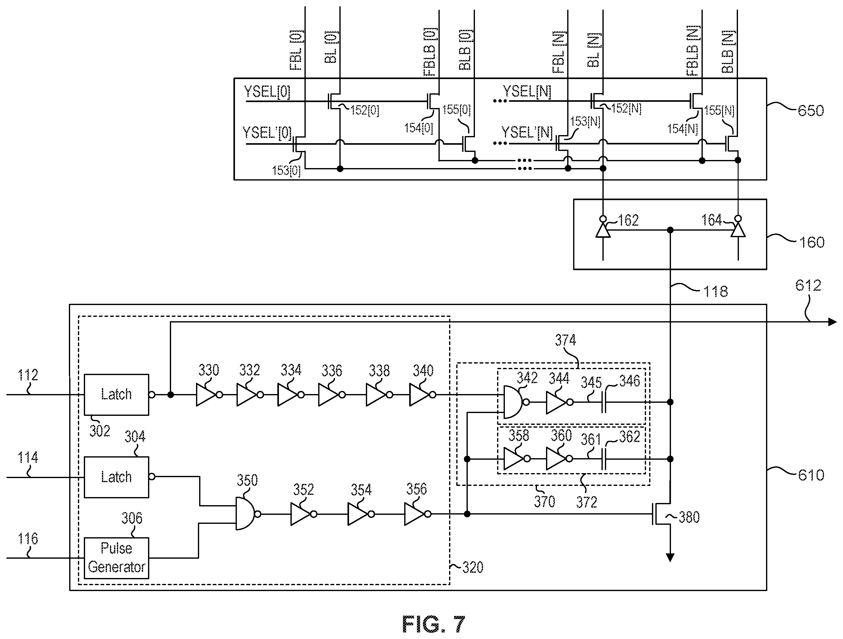 Patent US12586635 Figure 7 – Static random access memory with write assist circuit