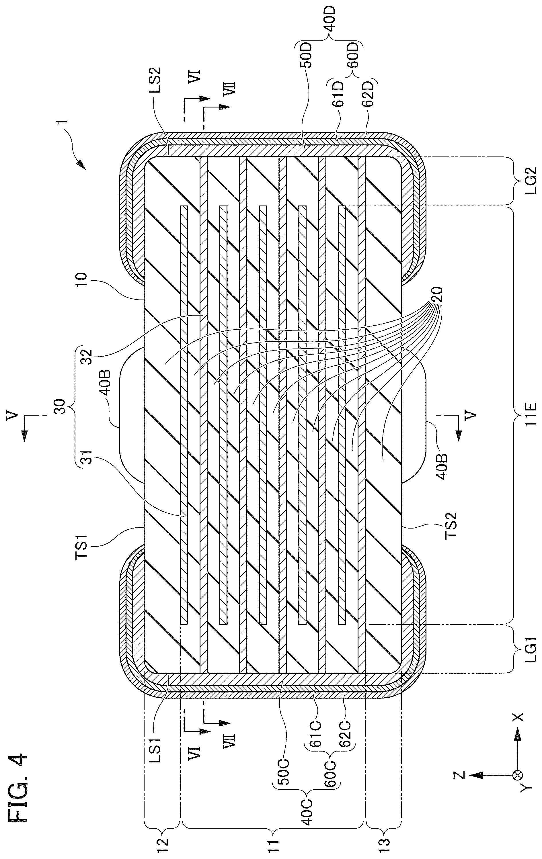 Patent US12586716 Figure 4 – Multilayer ceramic capacitor including internal electrode layers with varying coverages