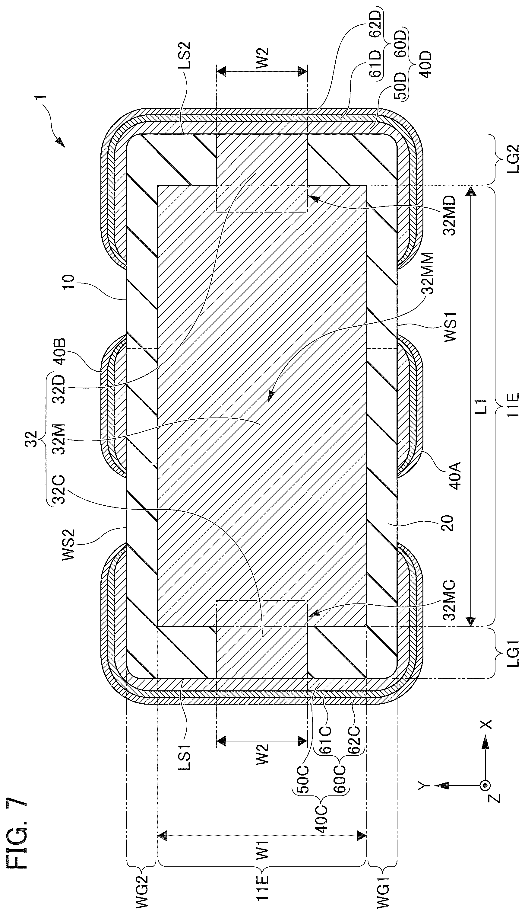 Patent US12586716 Figure 7 – Multilayer ceramic capacitor including internal electrode layers with varying coverages