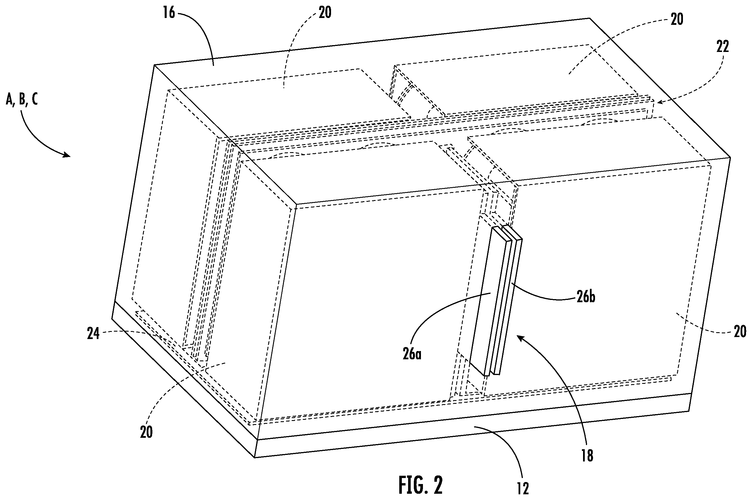 Patent US12586730 Figure 2 – Capacitor assembly with laminar bus plate arrangement