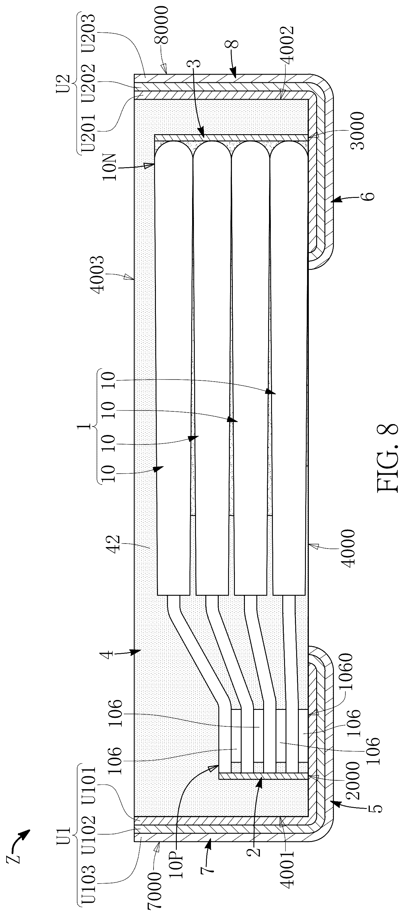 Patent US12586732 Figure 8 – Capacitor assembly package structure having outermost reinforcement structures