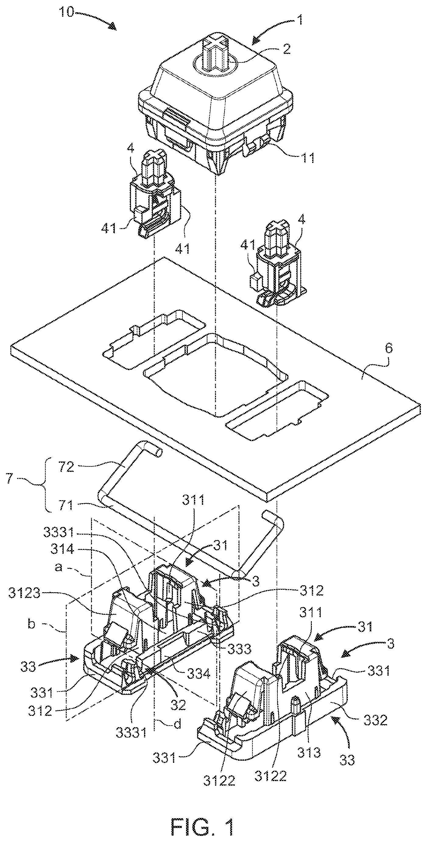 Patent US12586740 Figure 1 – Stack key structure and balance-shaft seat thereof