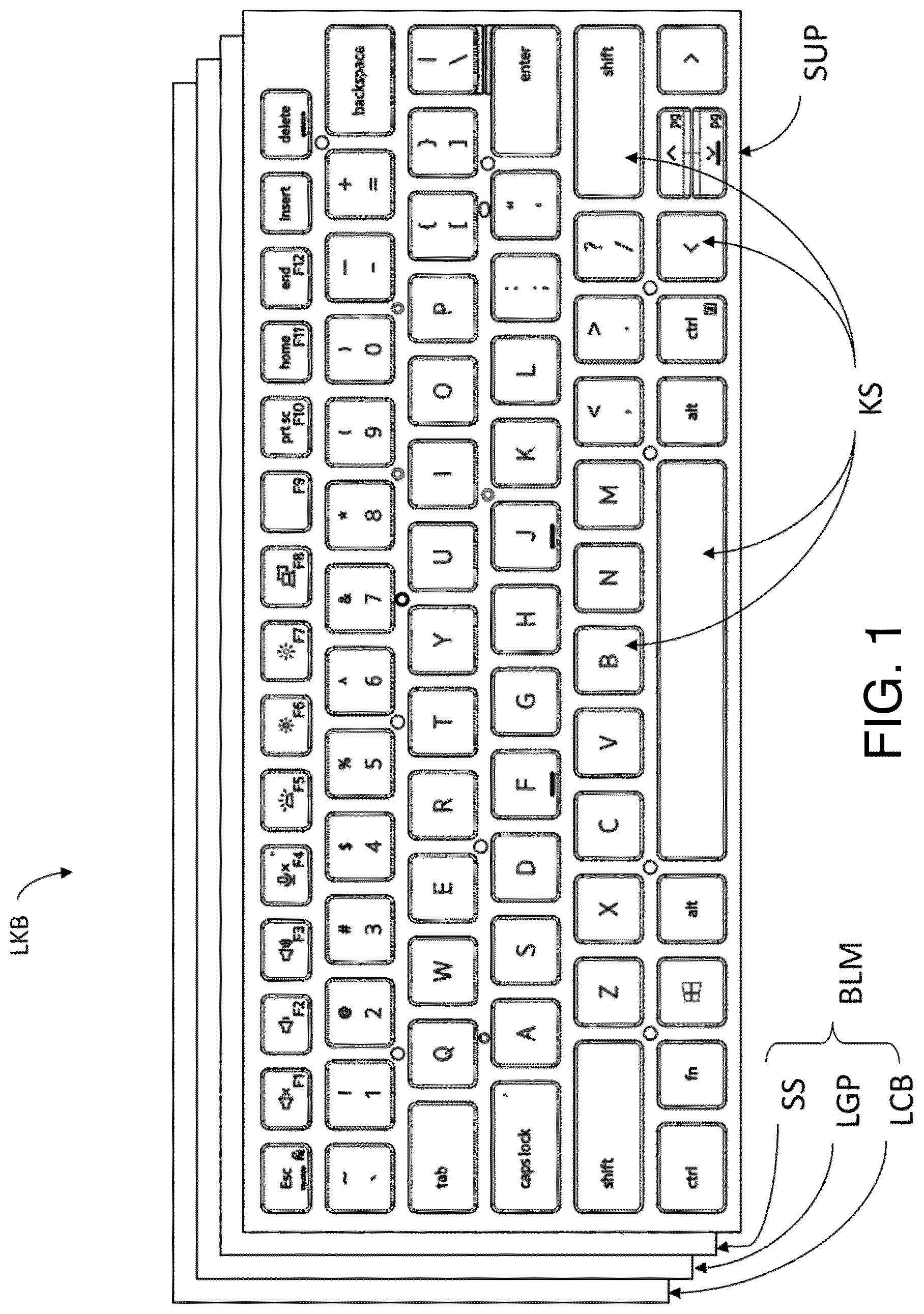 Patent US12586741 Figure 1 – Backlight module for lighting keyboard