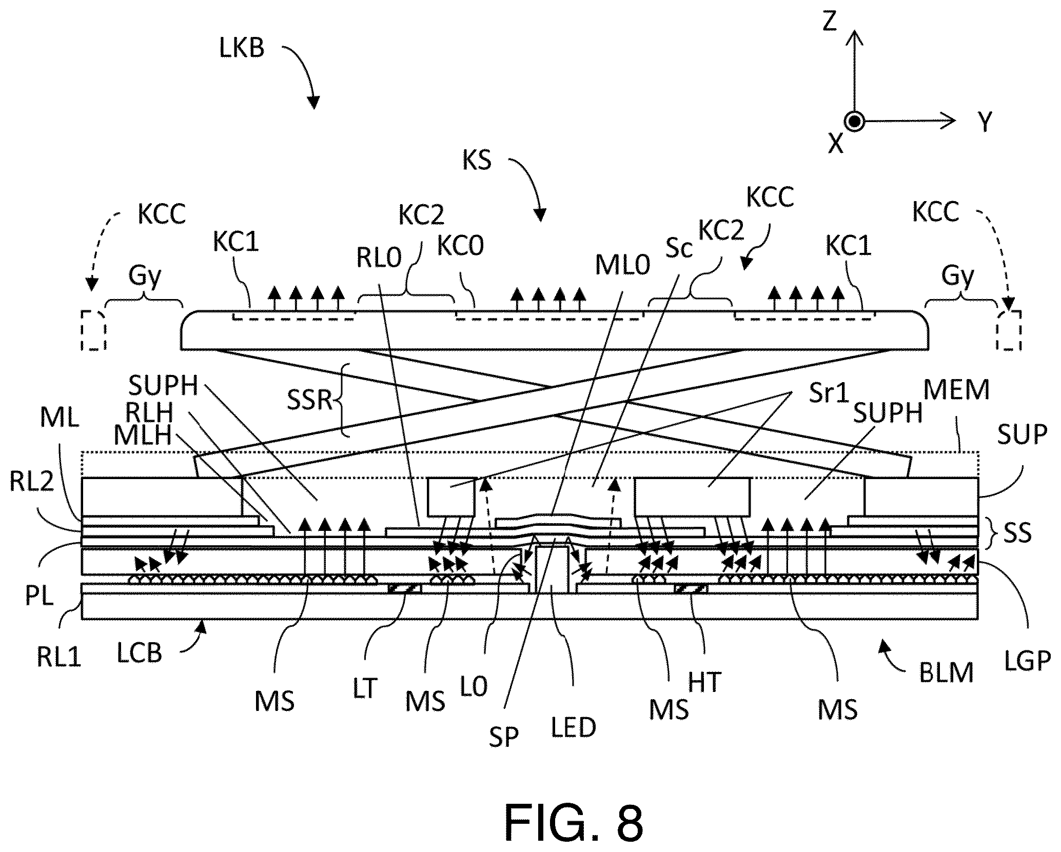 Patent US12586741 Figure 8 – Backlight module for lighting keyboard
