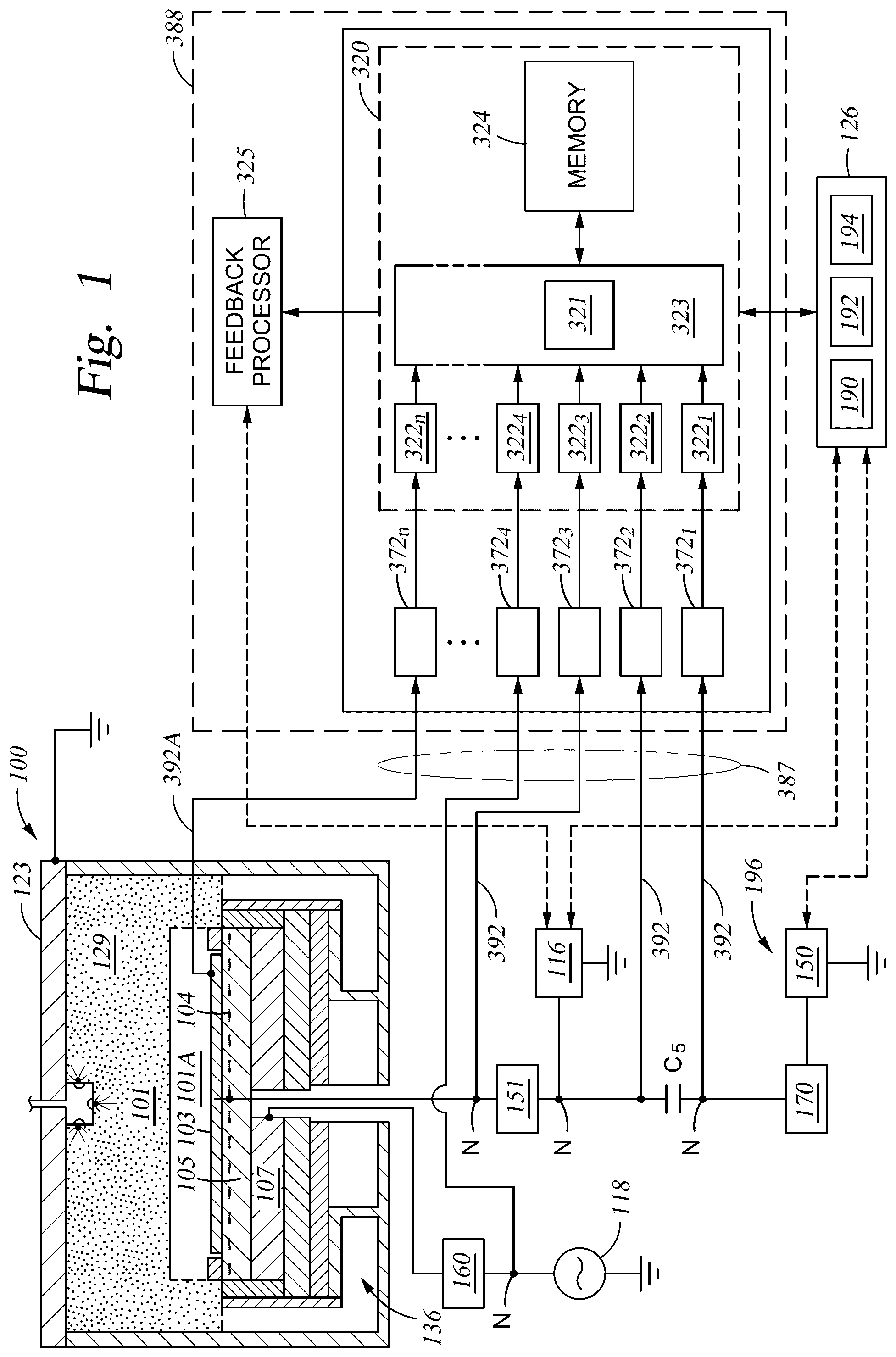 Patent US12586768 Figure 1 – Pulsed voltage compensation for plasma processing applications