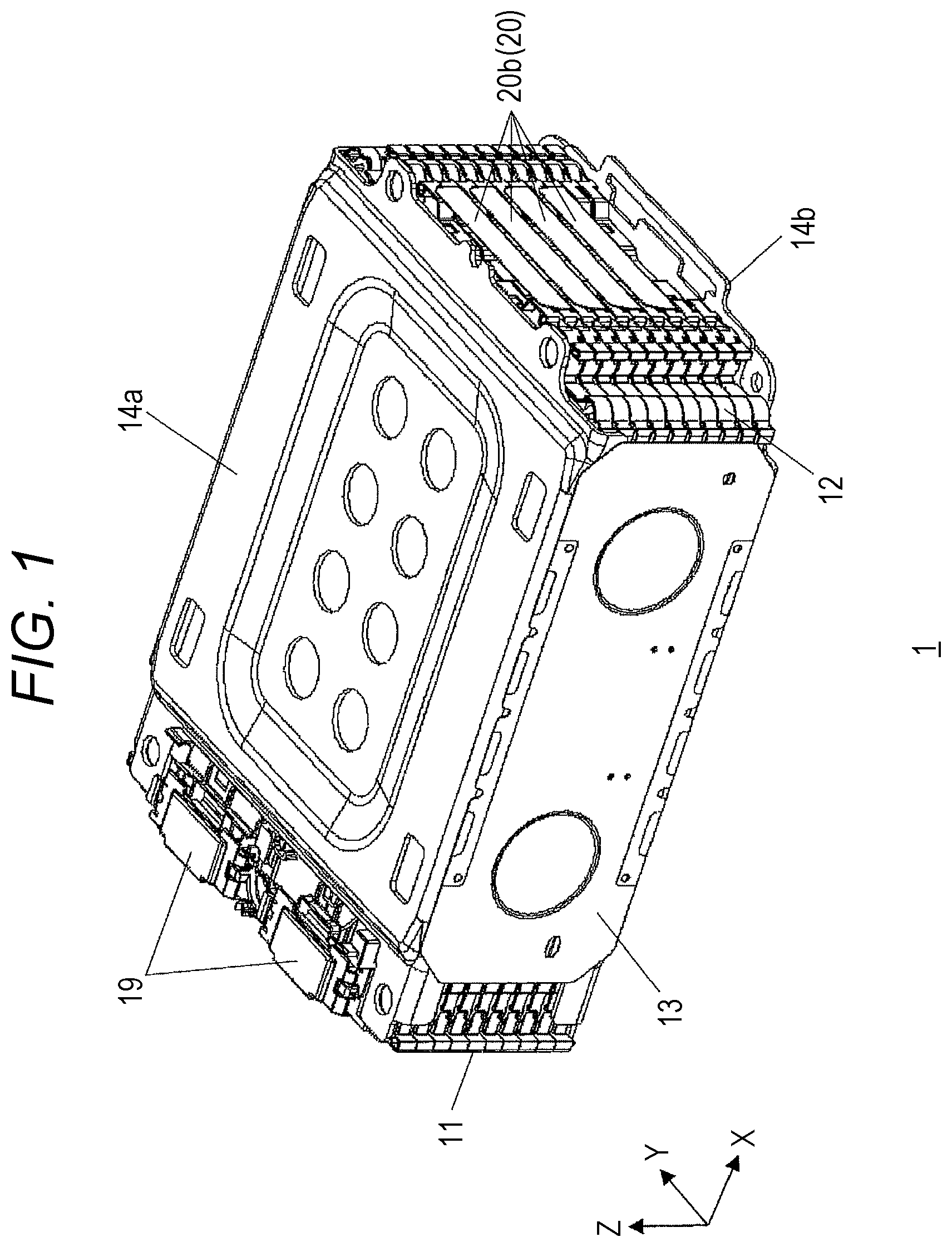 Patent US12586839 Figure 1 – Battery module with improved cooling performance, battery device including said battery module, and method for manufacturing said battery module