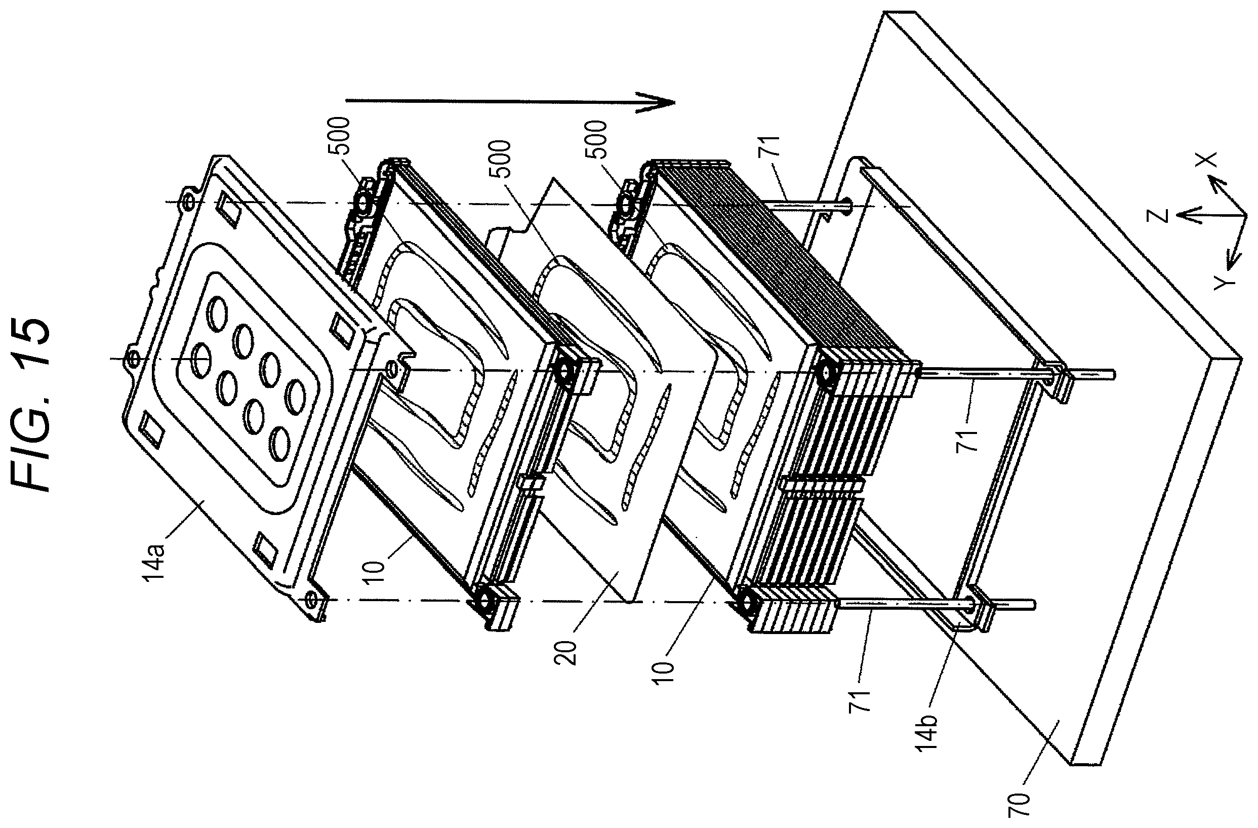 Patent US12586839 Figure 15 – Battery module with improved cooling performance, battery device including said battery module, and method for manufacturing said battery module