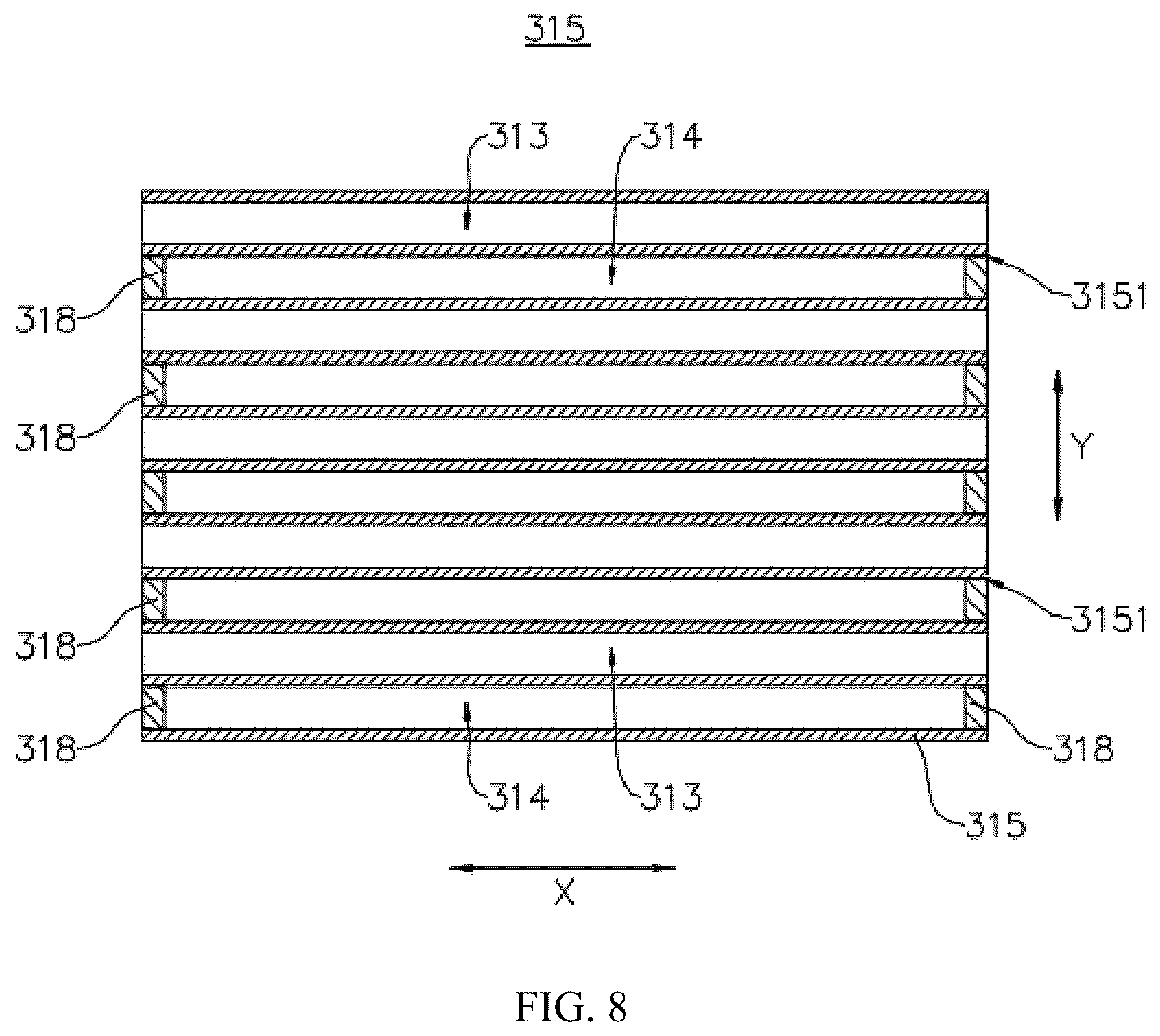 Patent US12586843 Figure 8 – Thermal management component, thermal management system, battery, and electric apparatus