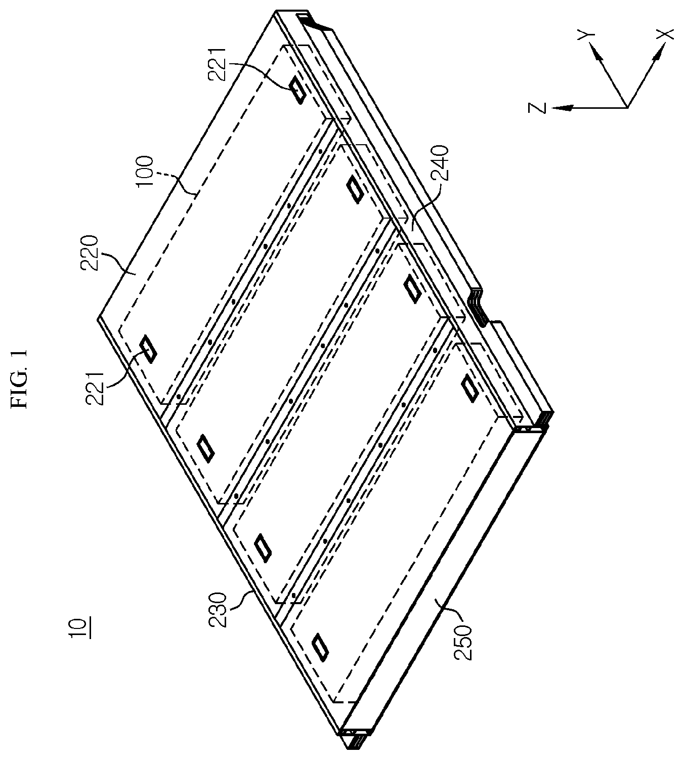 Patent US12586863 Figure 1 – Battery pack with improved gas venting path
