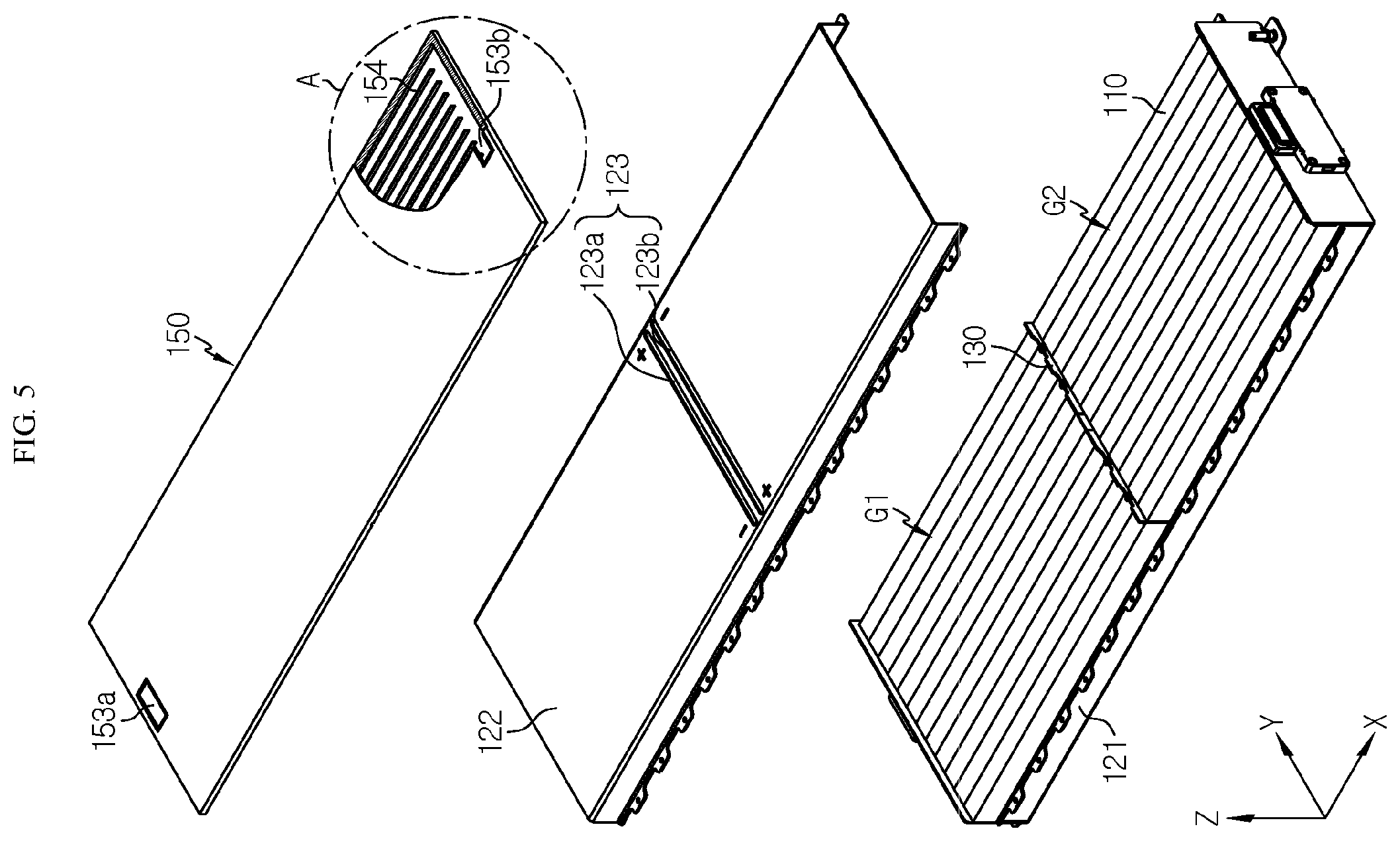 Patent US12586863 Figure 5 – Battery pack with improved gas venting path