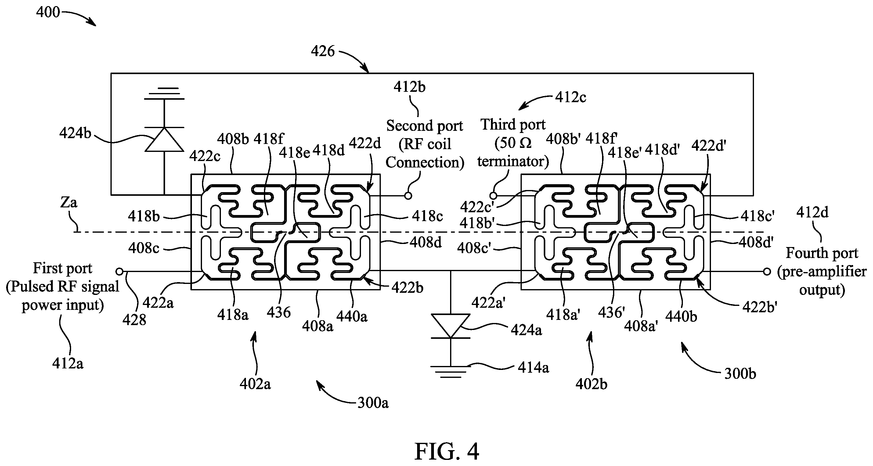 Patent US12586880 Figure 4 – Broadband switch for 3T and 7T magnetic resonance imaging