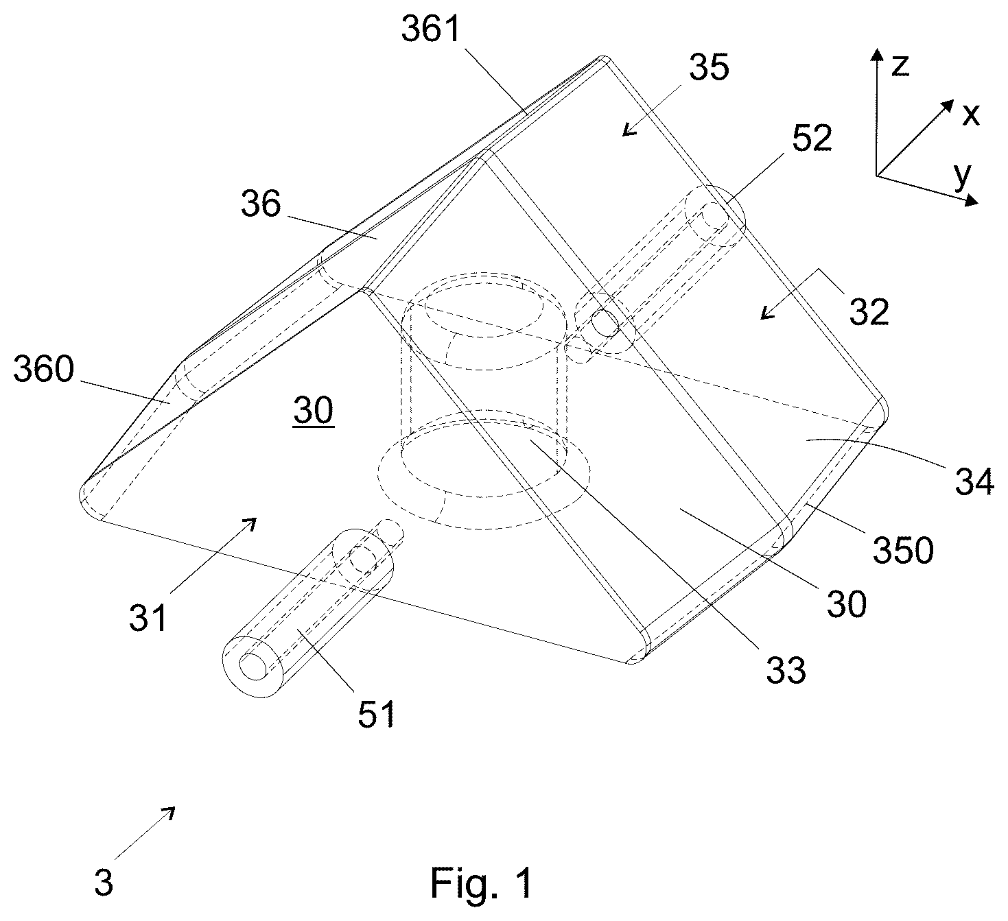 Patent US12586882 Figure 1 – Combline waveguide filter including cavity resonators coupled by irises, where the cavity resonators are each defined by a shape that is non-rectangular