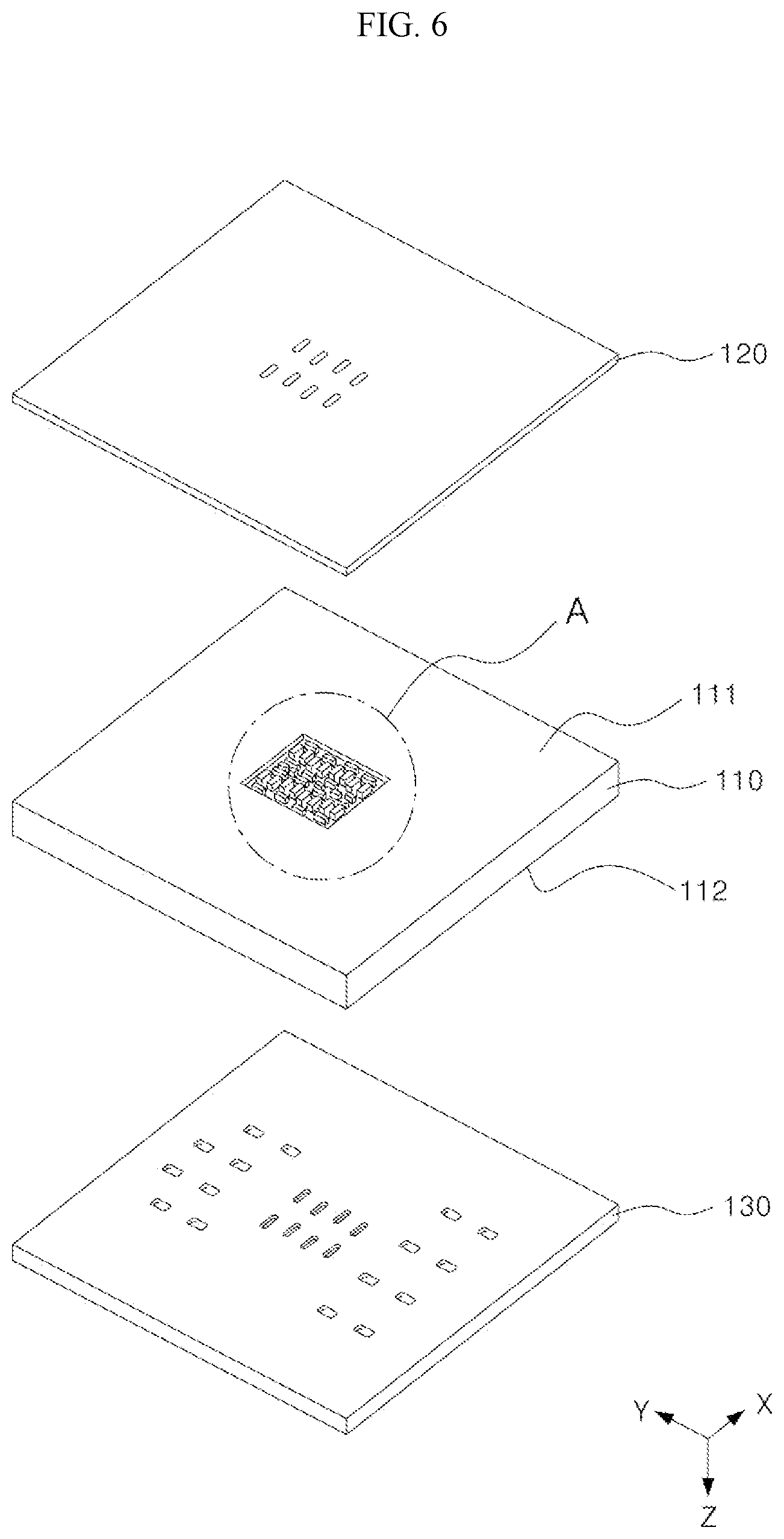 Patent US12586887 Figure 6 – Broadband transition structure with mixed contact and non-contact protrusions