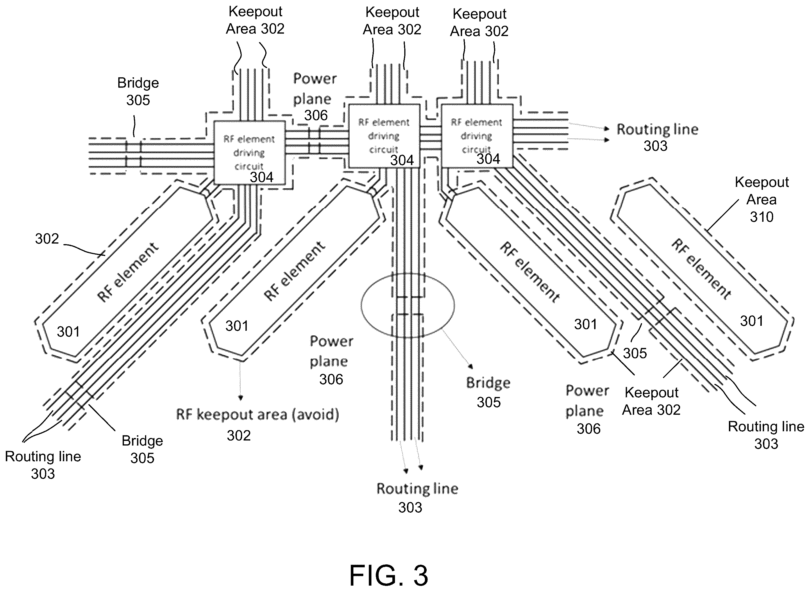 Patent US12586898 Figure 3 – Power planes for a radio frequency (RF) metamaterial antenna