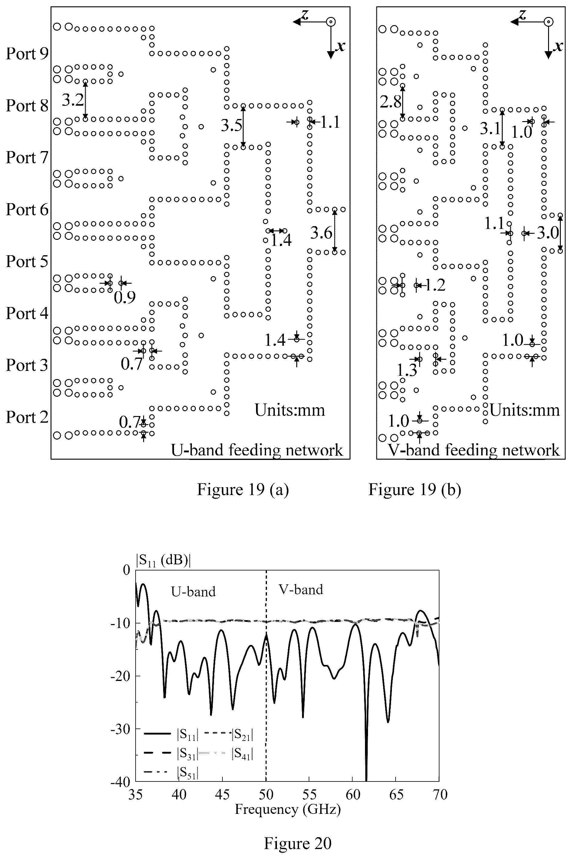 Patent US12586904 Figure 11 – Single-layer broadband vertically polarized endfire magnetoelectric dipole loop antenna and array