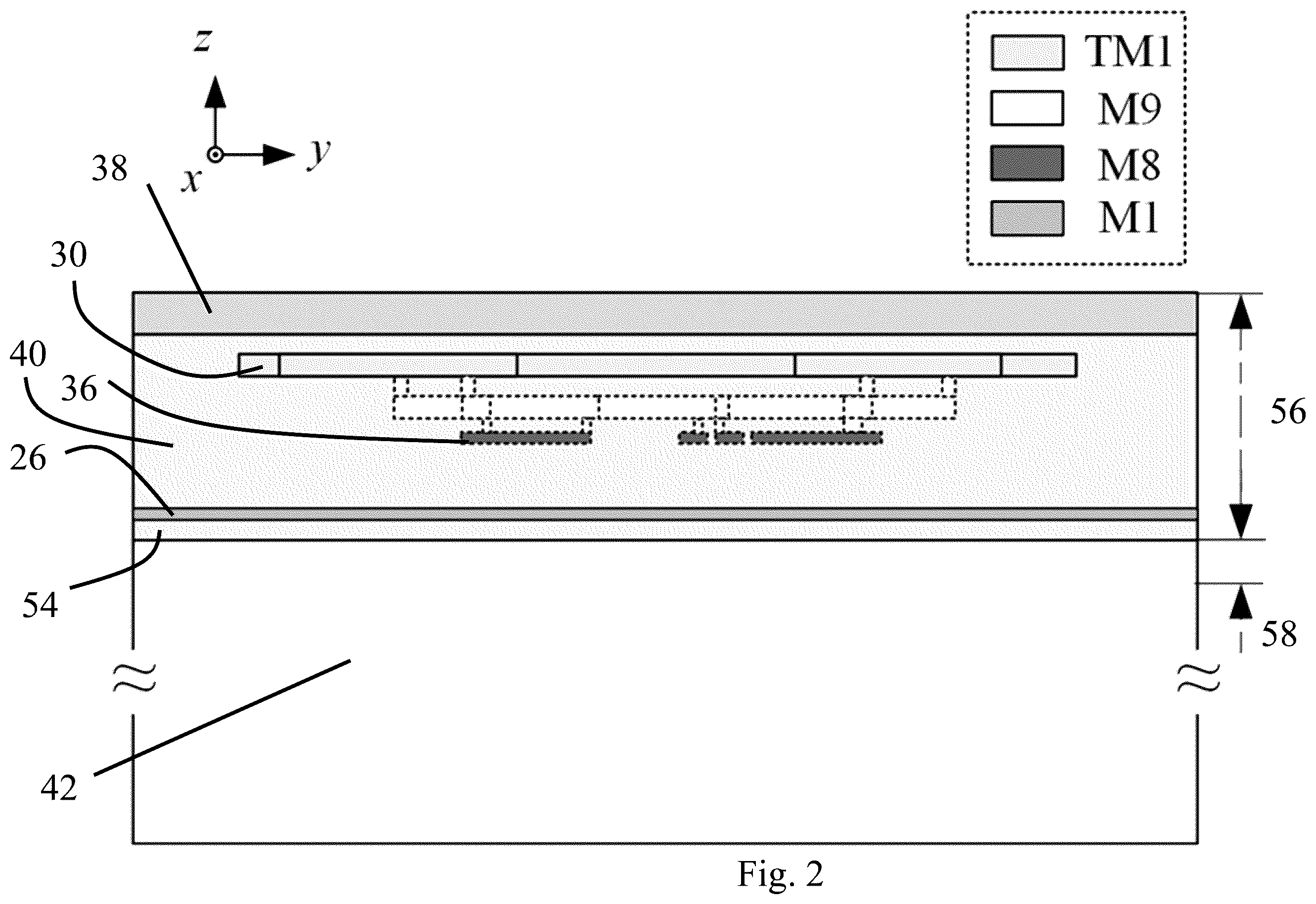 Patent US12586907 Figure 2 – Reactance-loaded sequential-phase feed network for a highly compact wideband on-chip circularly polarized antenna