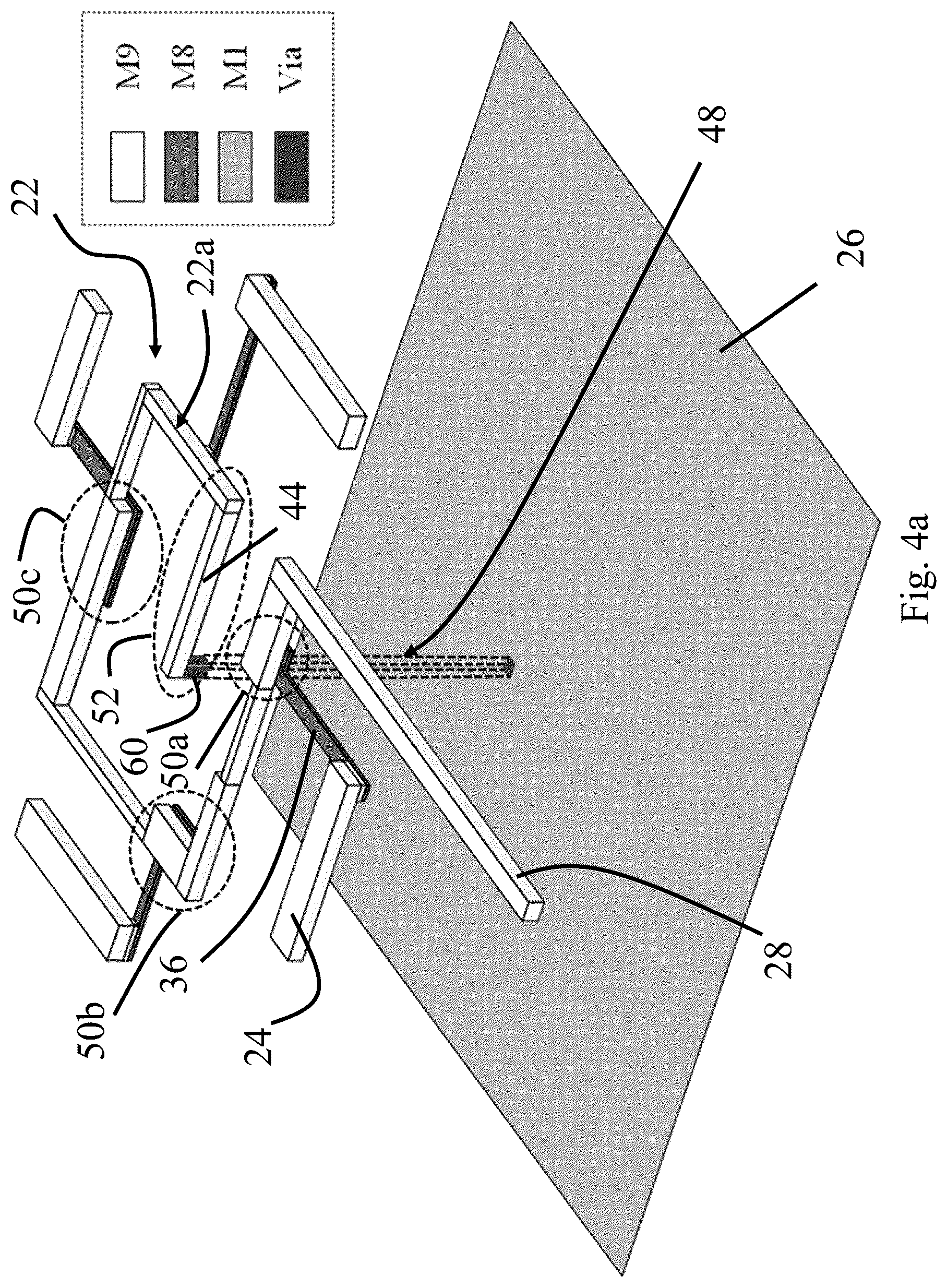 Patent US12586907 Figure 4 – Reactance-loaded sequential-phase feed network for a highly compact wideband on-chip circularly polarized antenna