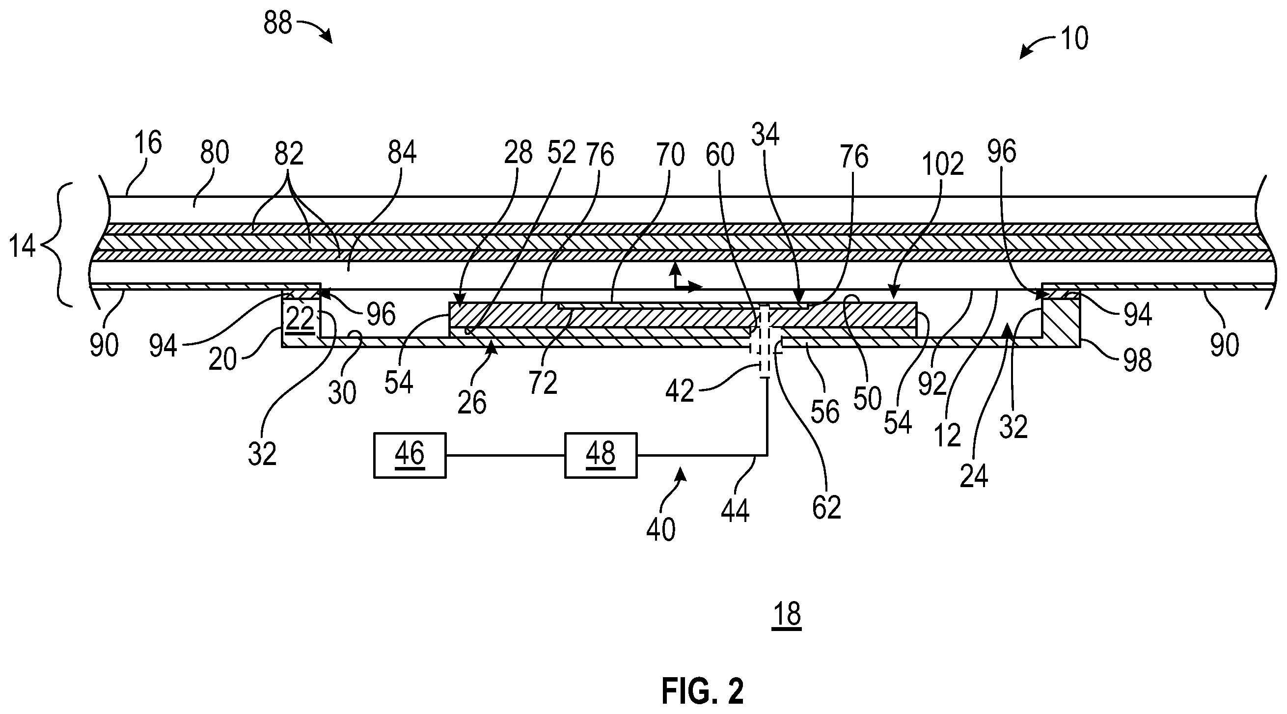 Patent US12586911 Figure 2 – Antenna assembly mounted to an interior surface of a dielectric structure
