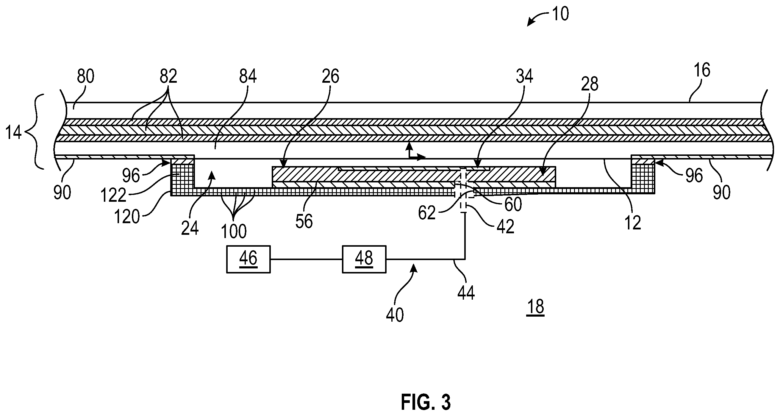 Patent US12586911 Figure 3 – Antenna assembly mounted to an interior surface of a dielectric structure