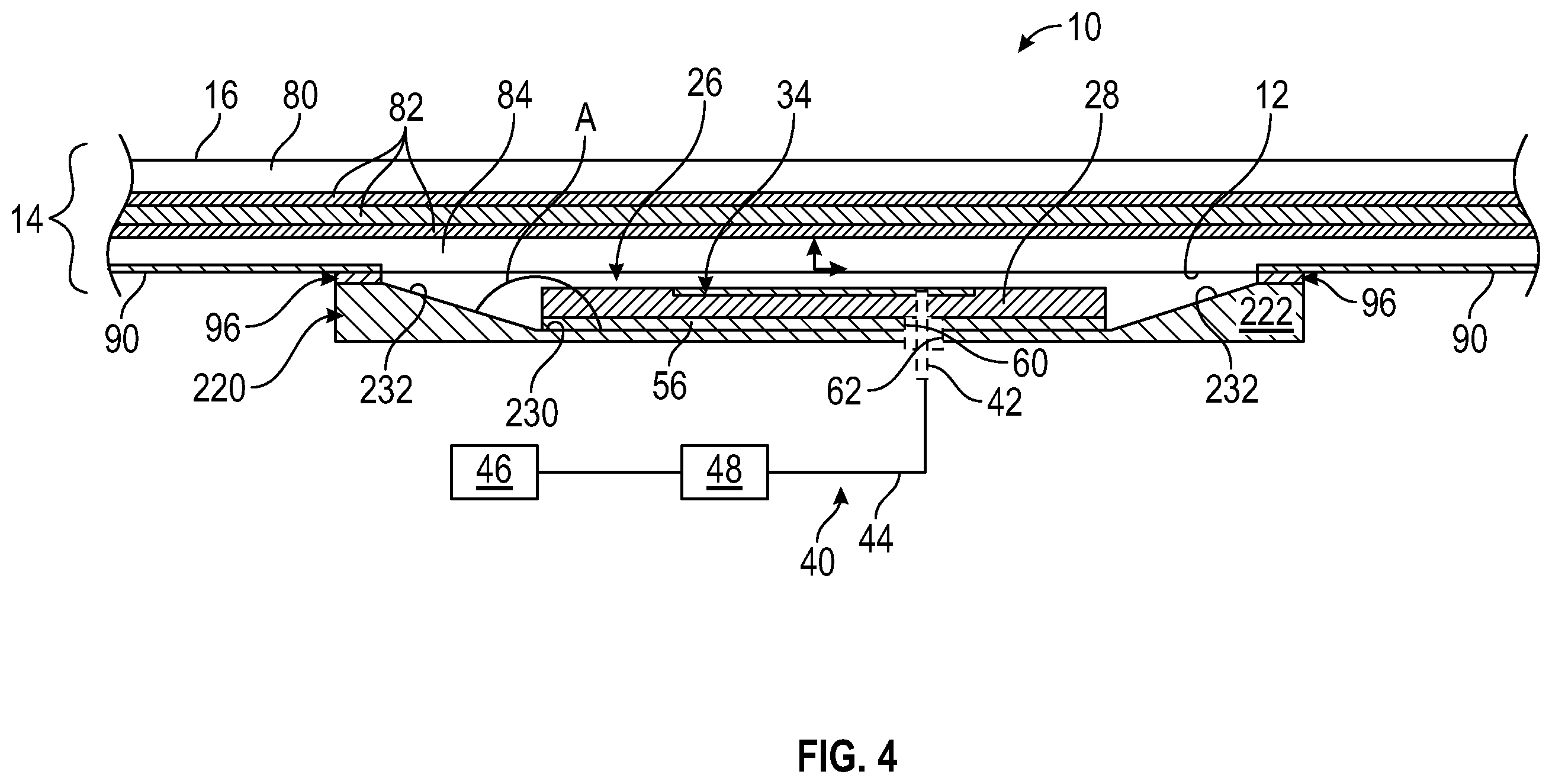 Patent US12586911 Figure 4 – Antenna assembly mounted to an interior surface of a dielectric structure