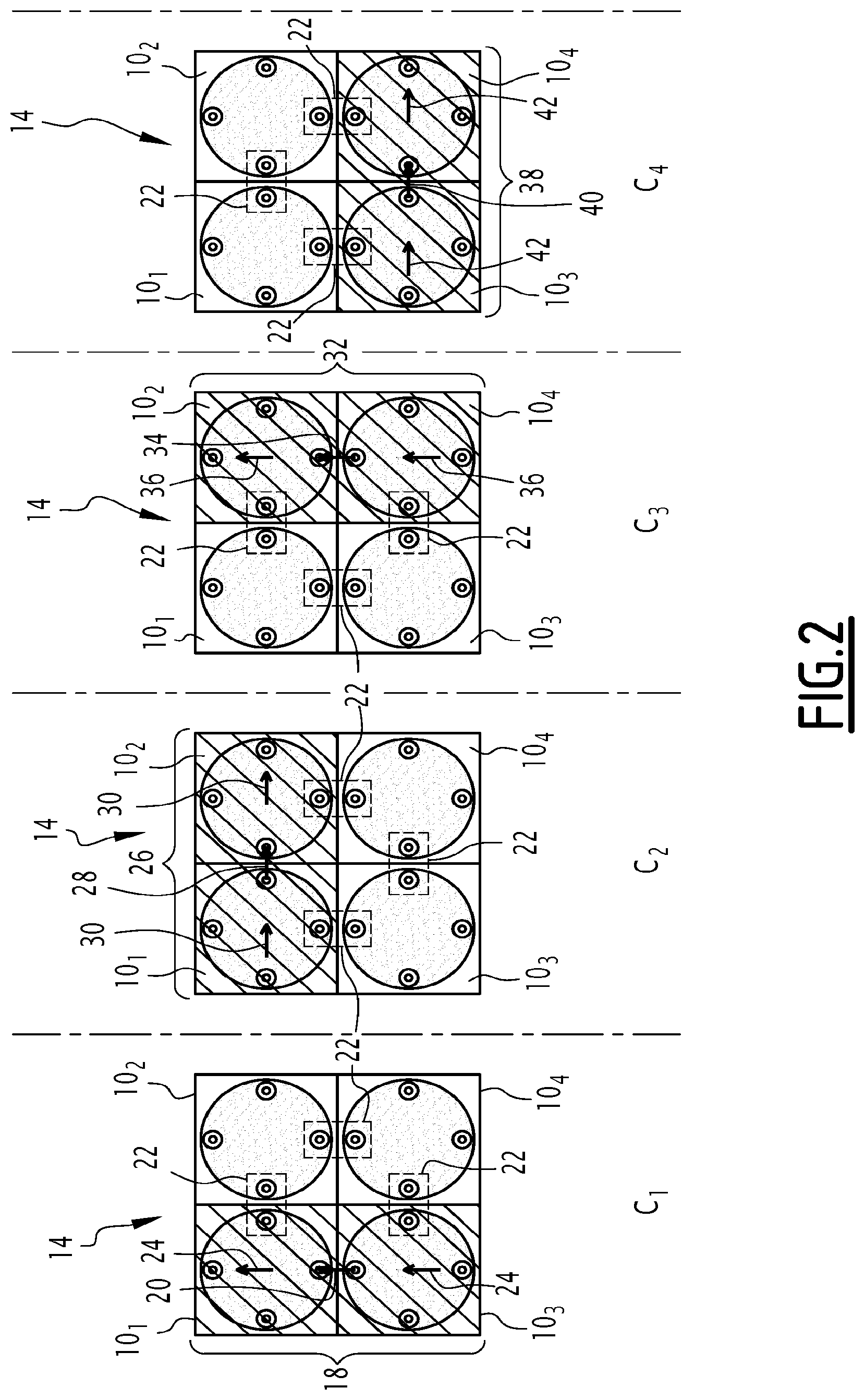 Patent US12586926 Figure 2 – Reconfigurable antenna array