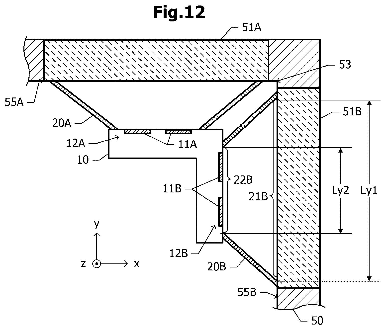 Patent US12586928 Figure 12 – Antenna device and communication device