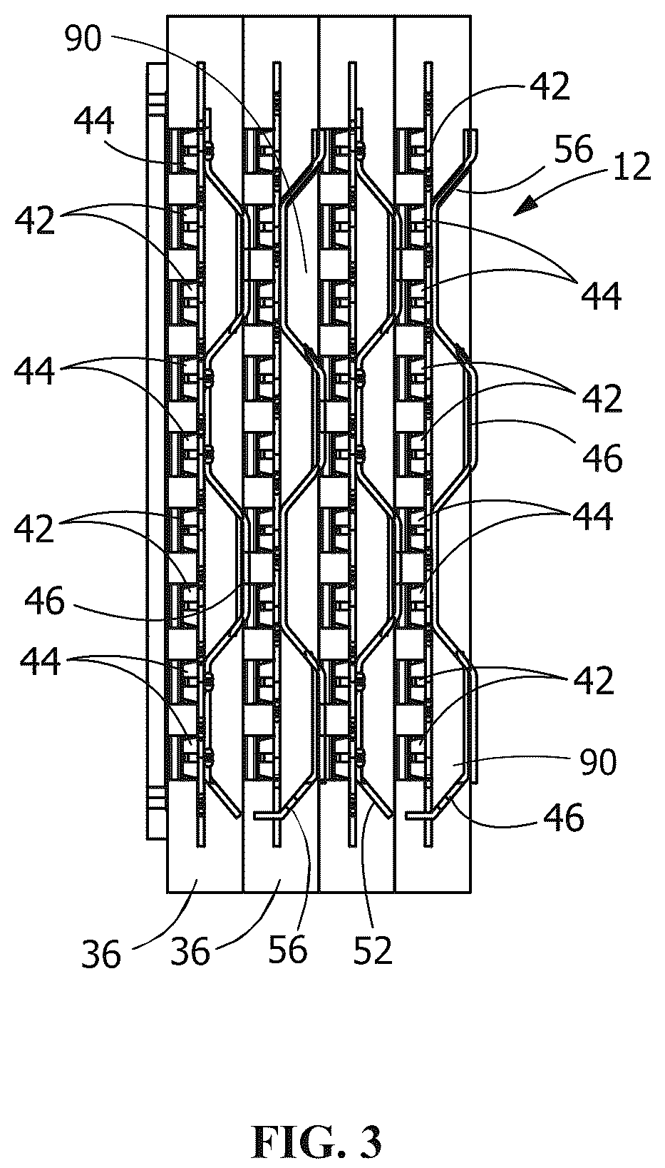 Patent US12586944 Figure 3 – Electrical connector with angled contacts with arrangement for controlling crosstalk