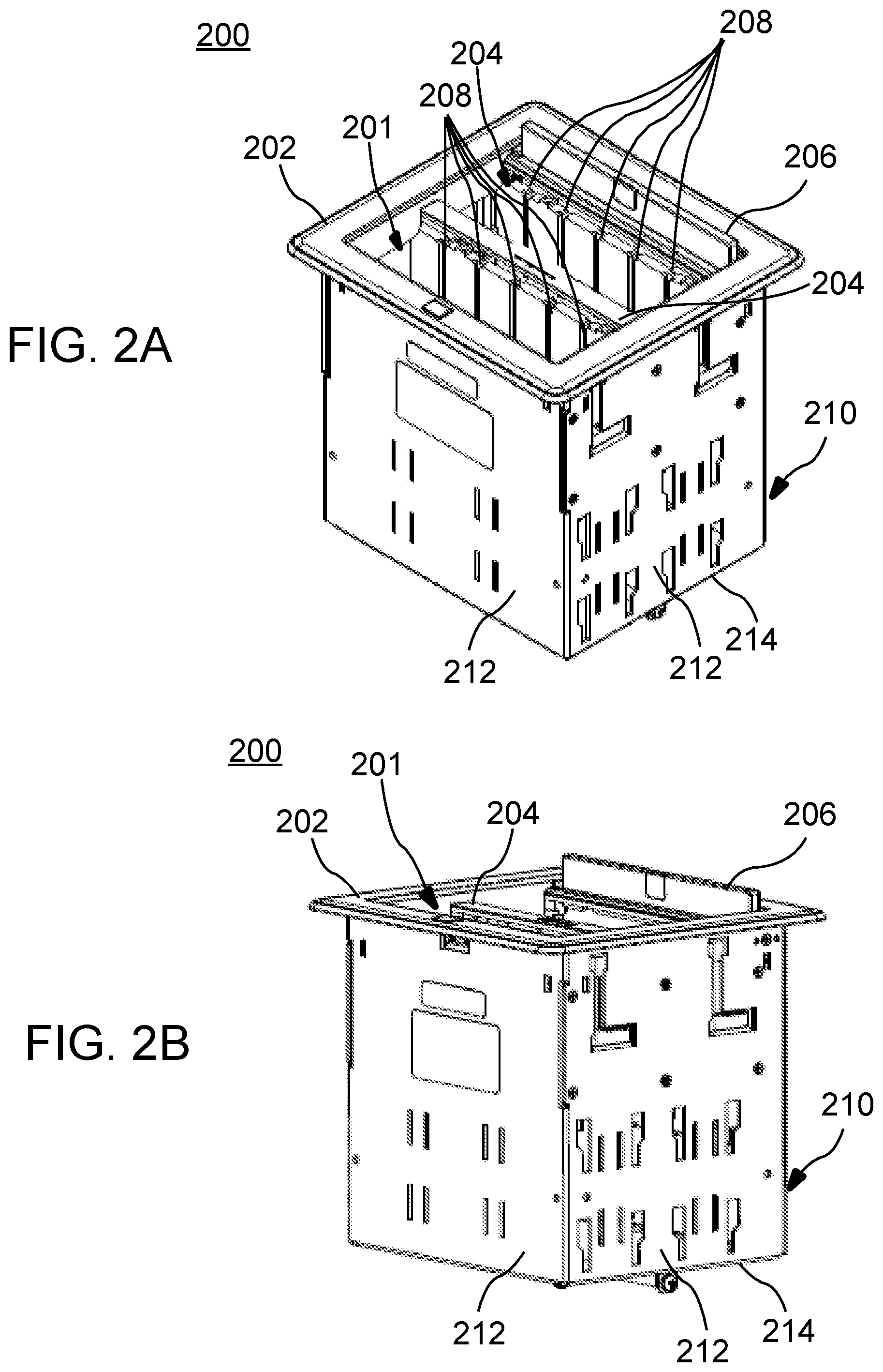 Patent US12586950 Figure 2 – Fliptop module and insert for holding multiple types of connectors and cables
