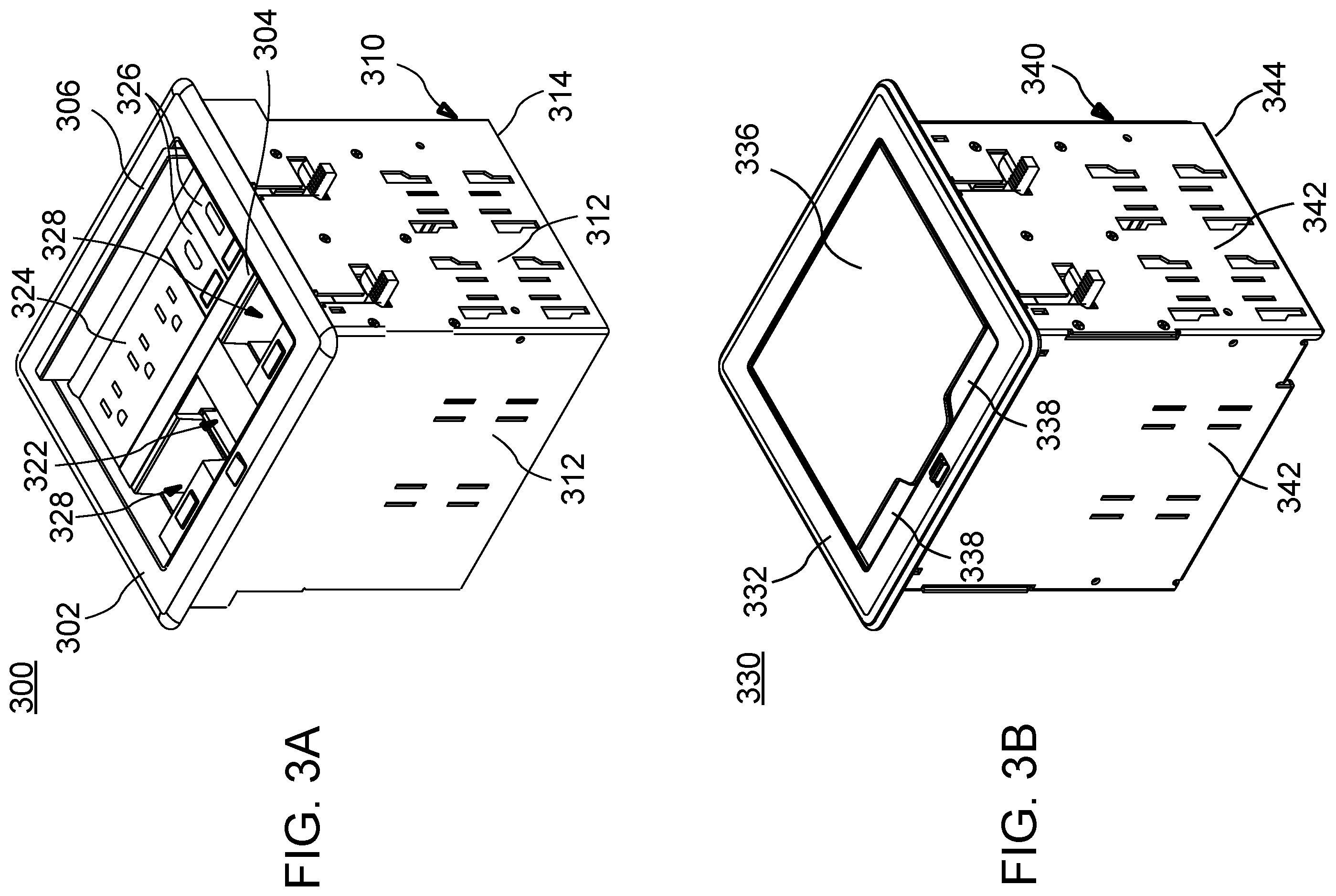 Patent US12586950 Figure 3 – Fliptop module and insert for holding multiple types of connectors and cables