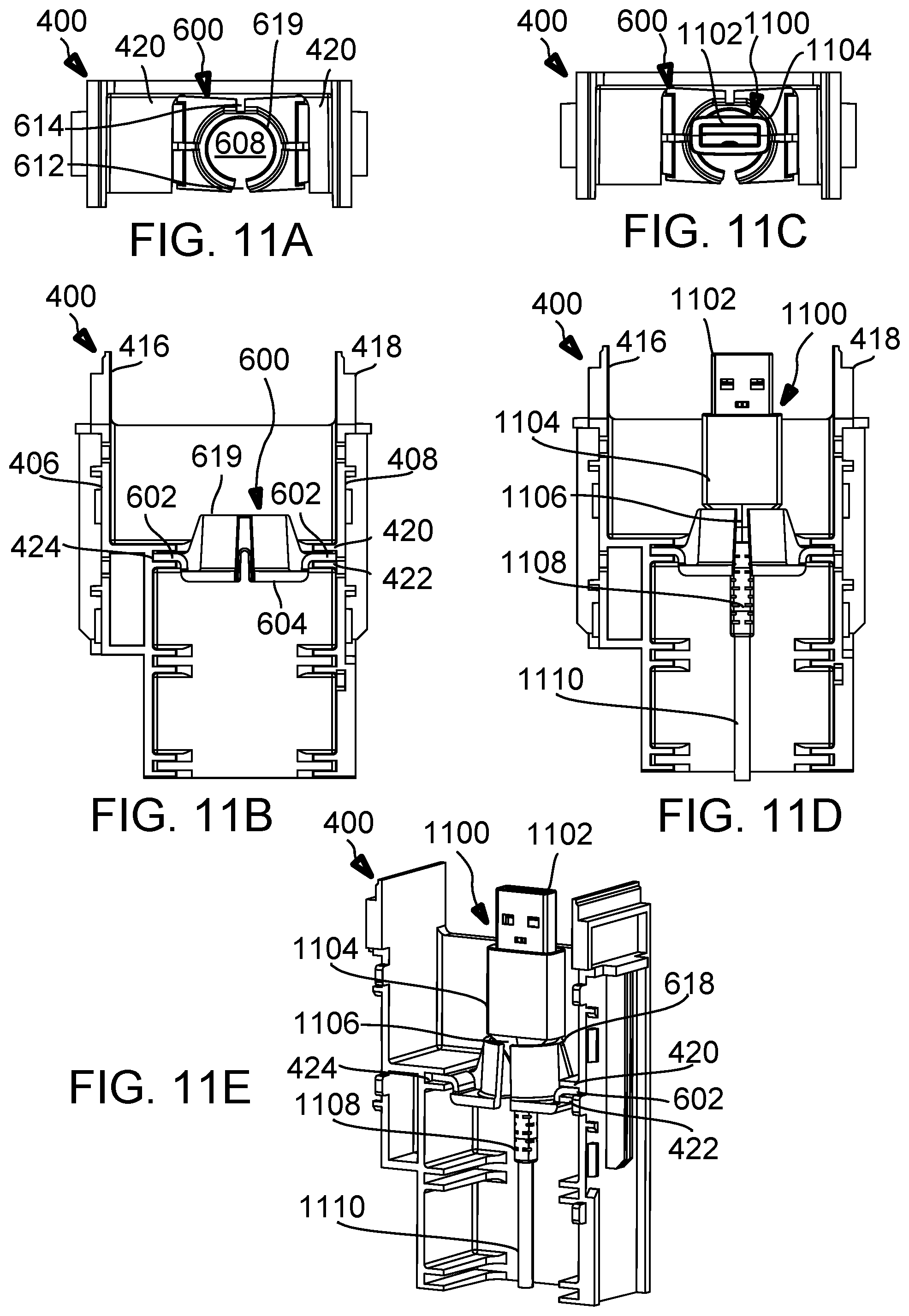 Patent US12586950 Figure 12 – Fliptop module and insert for holding multiple types of connectors and cables