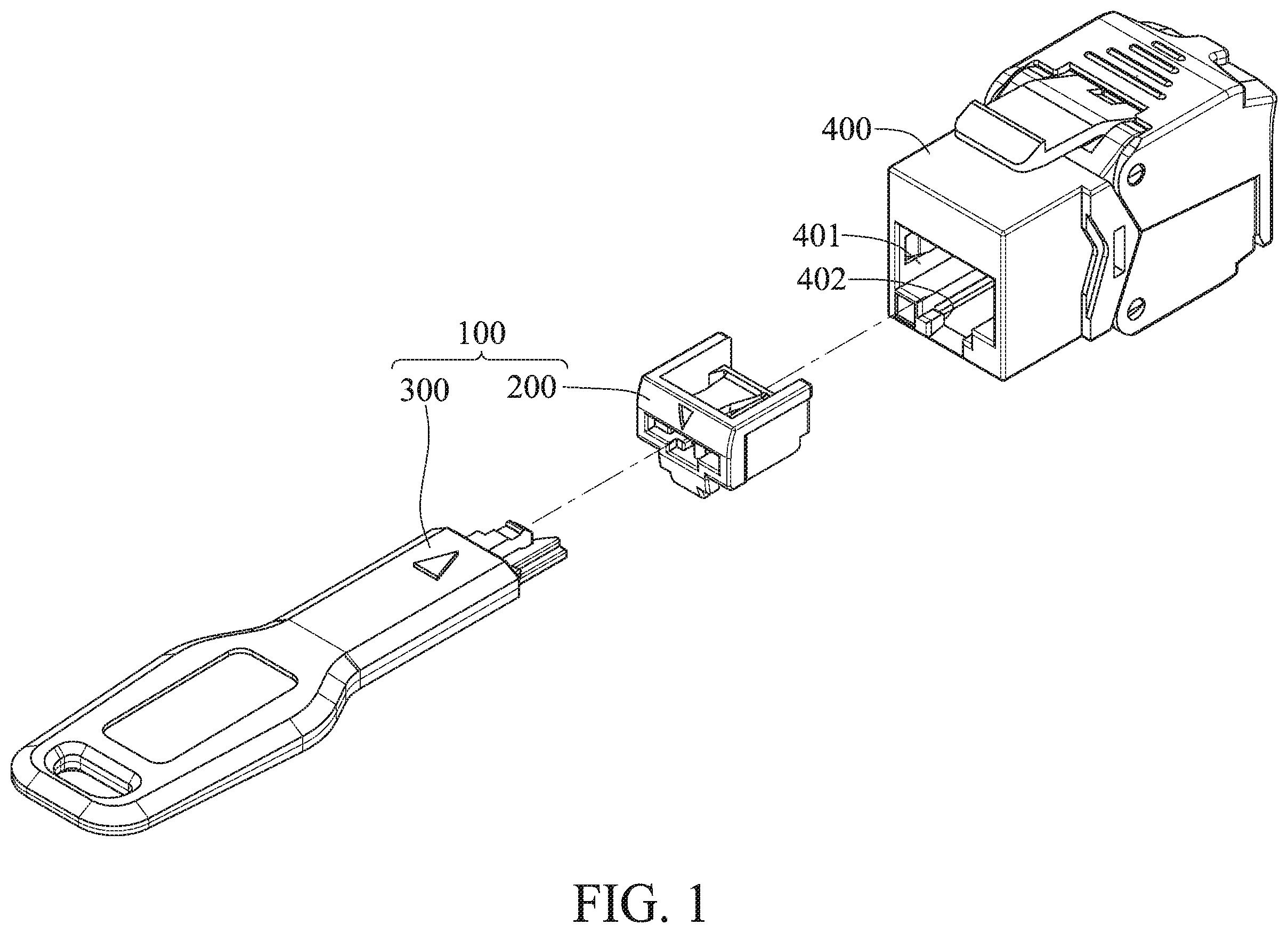 Patent US12586955 Figure 1 – Protective component of connector socket and protective plug cap thereof