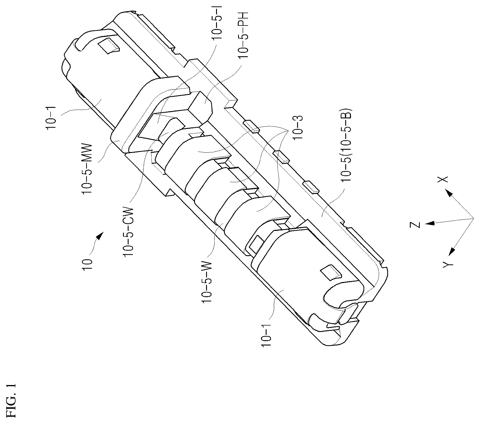 Patent US12586956 Figure 1 – Miniaturized electrical connector with features to prevent short circuit of power terminals