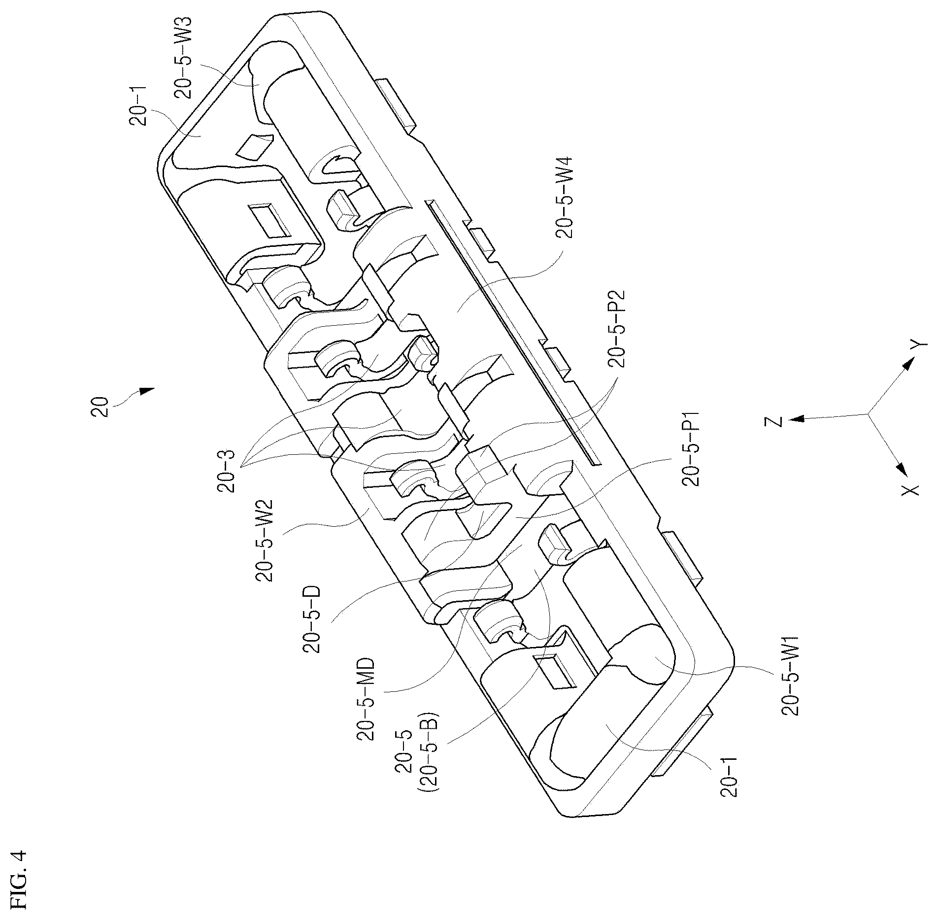 Patent US12586956 Figure 4 – Miniaturized electrical connector with features to prevent short circuit of power terminals
