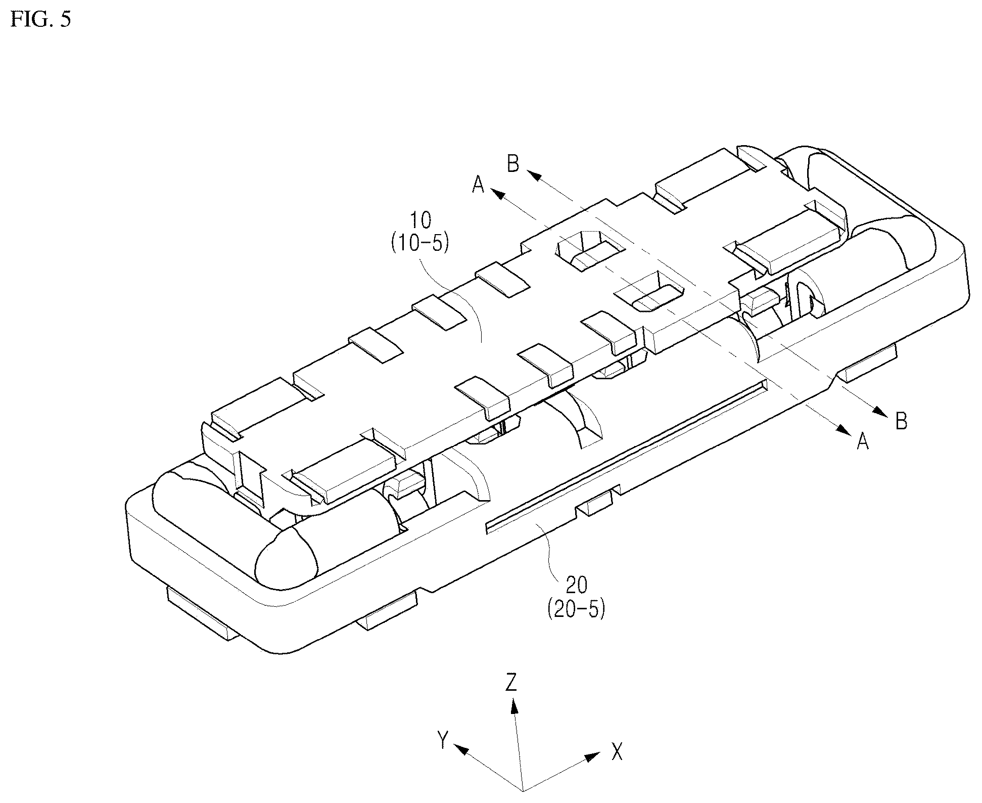 Patent US12586956 Figure 5 – Miniaturized electrical connector with features to prevent short circuit of power terminals