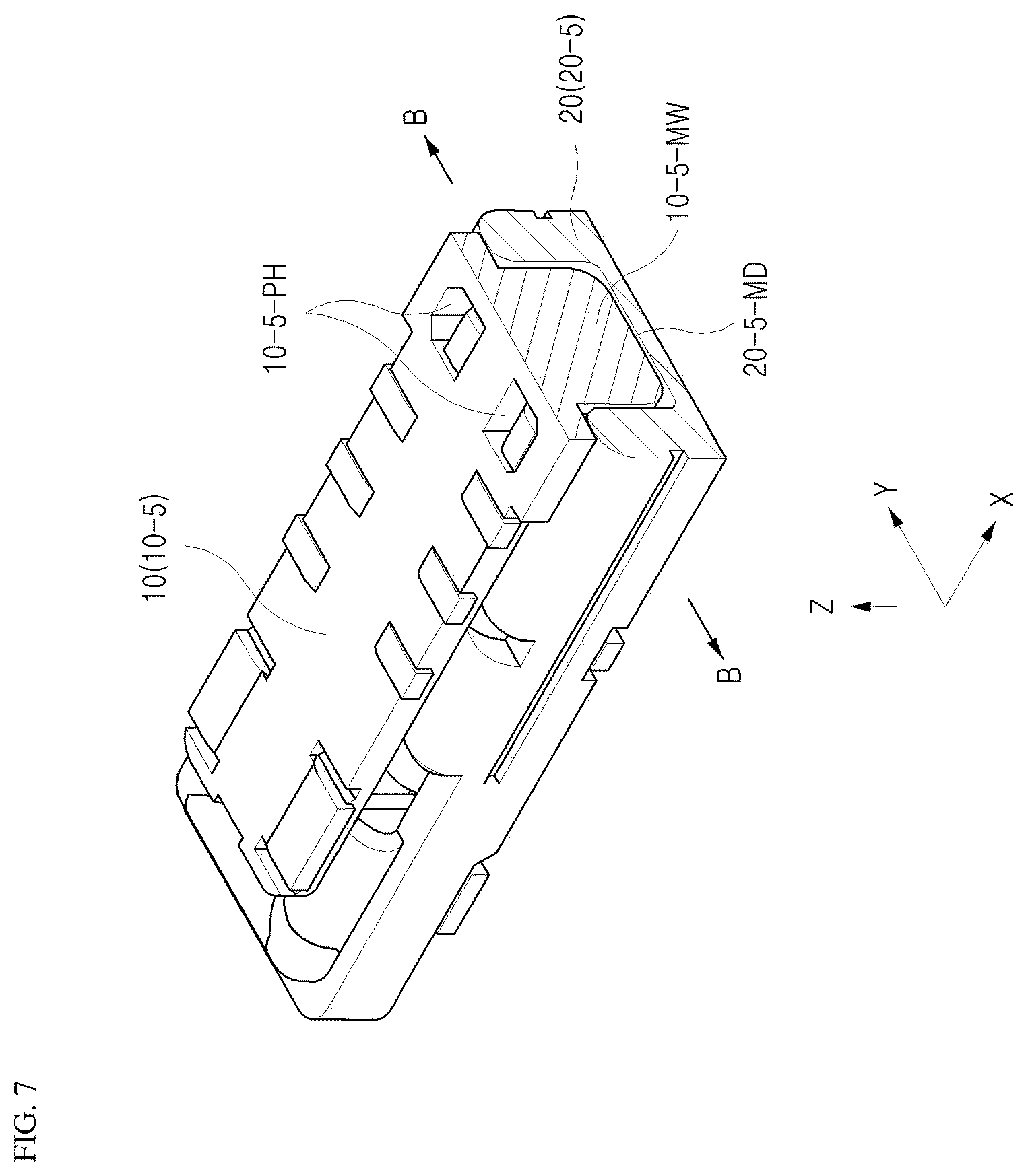 Patent US12586956 Figure 7 – Miniaturized electrical connector with features to prevent short circuit of power terminals