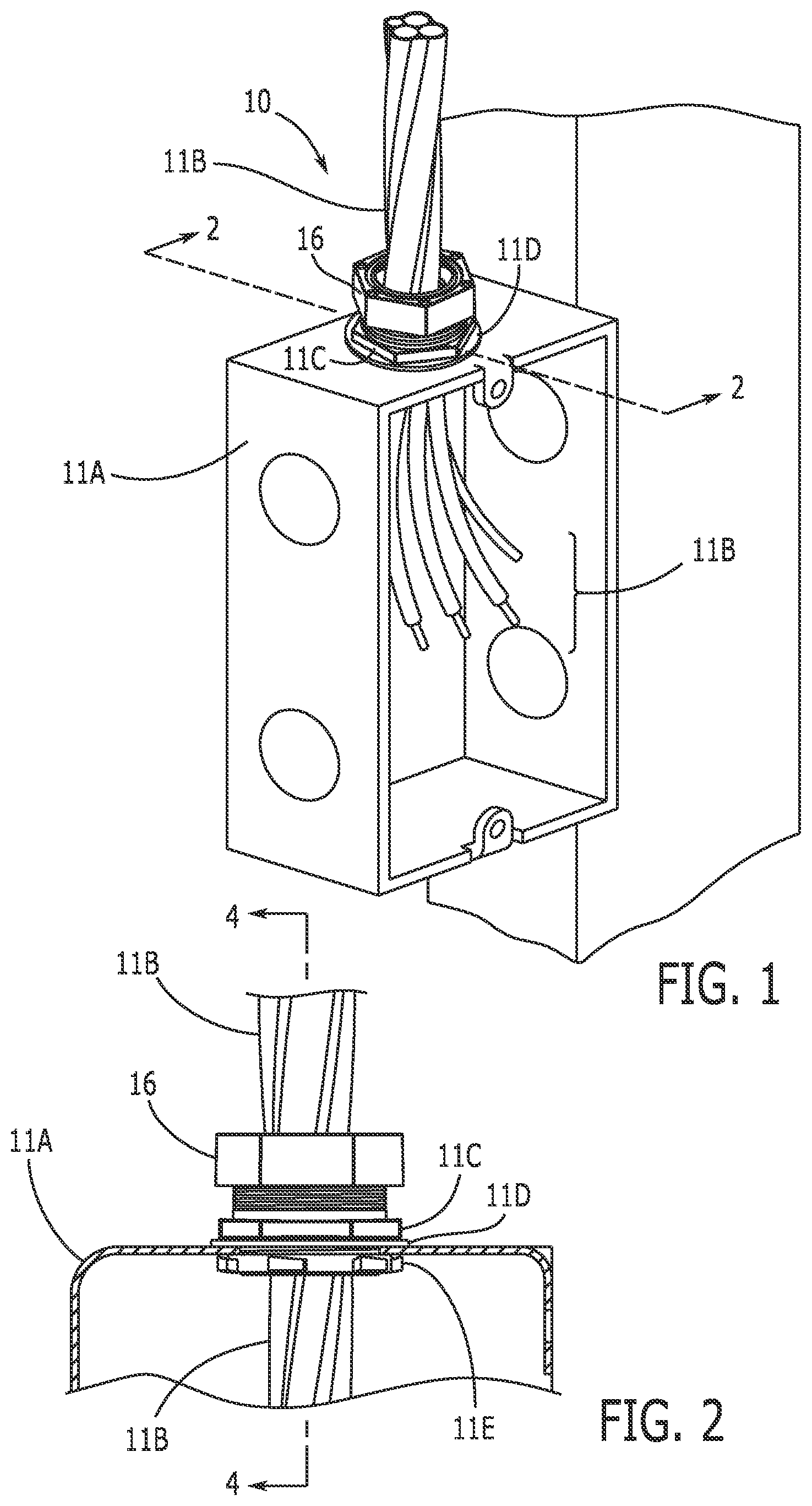 Patent US12586996 Figure 1 – Junction box connector with watertight gland