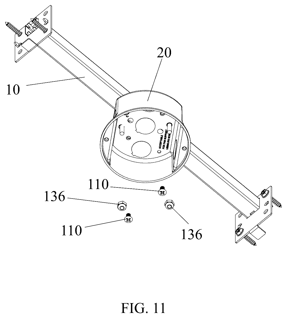 Patent US12586999 Figure 11 – Ceiling fan brace bracket