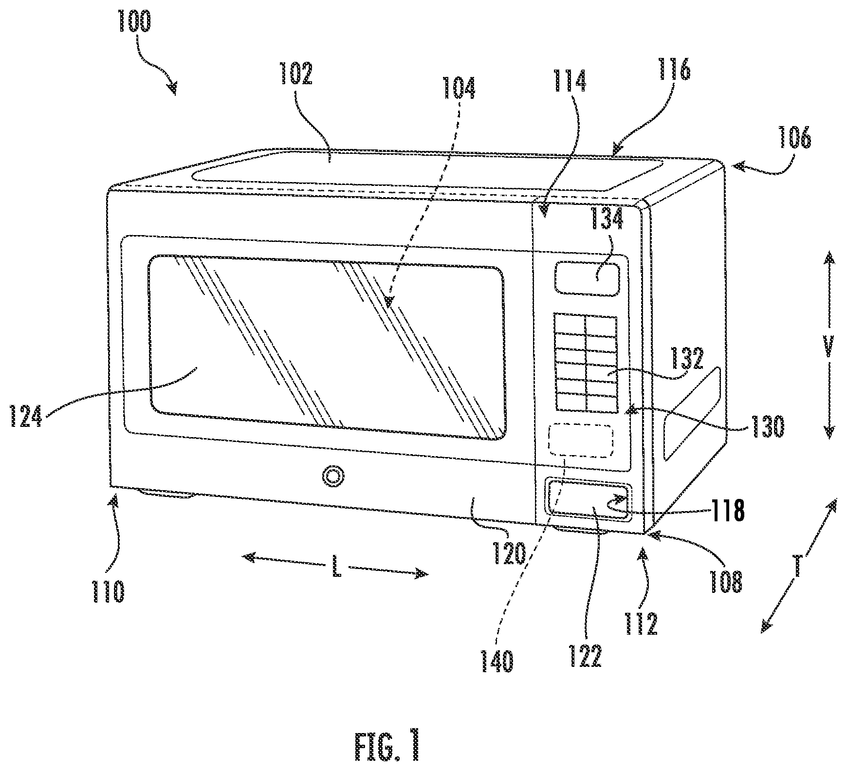 Patent US12588113 Figure 1 – Microwave oven child resistant door
