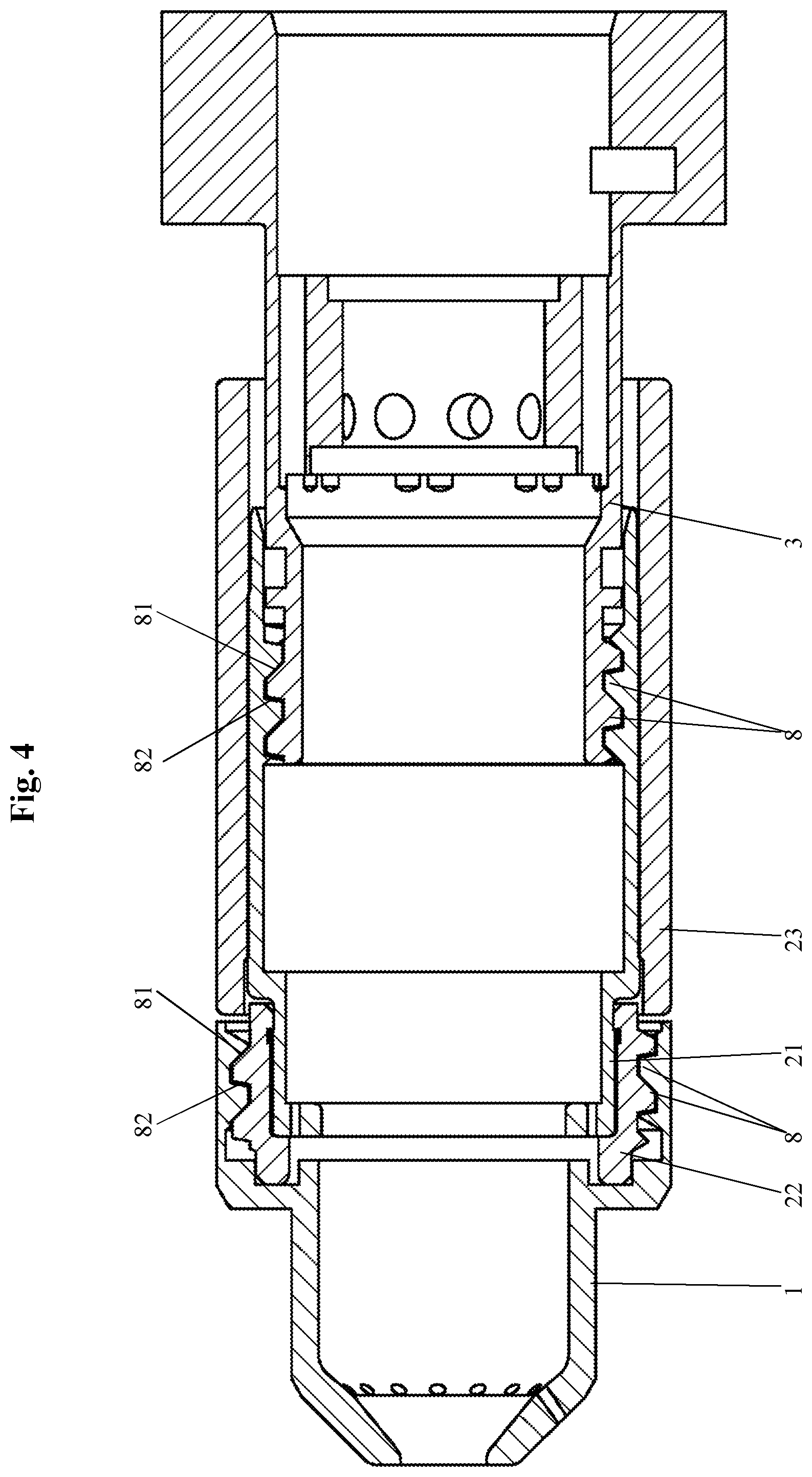 Patent US12588133 Figure 4 – Cutting or welding torch component comprising a buttress thread
